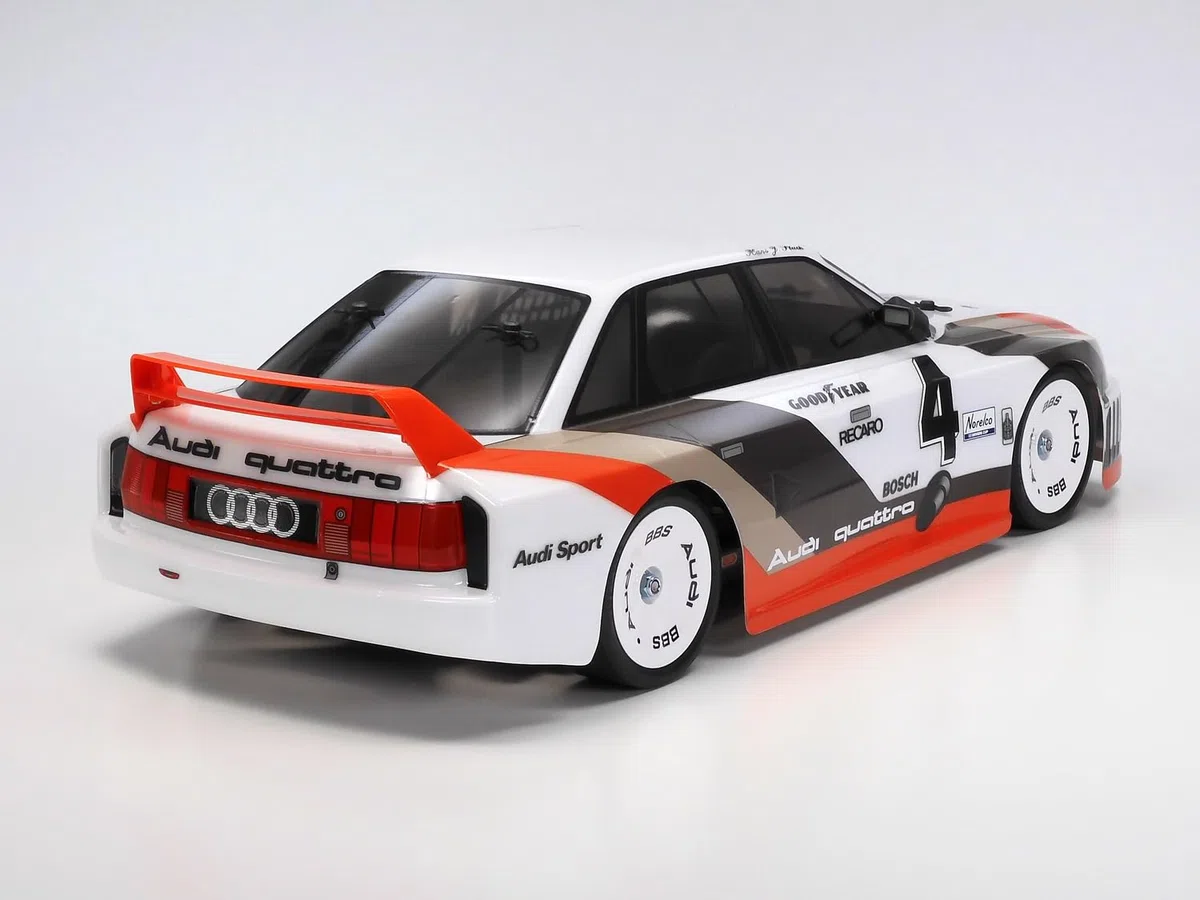 Tamiya 47511 1:10 RC Audi 90 Quattro Racing lakierowany TT-02 - zdalnie sterowany samochód, pojazd, modelarstwo, montaż, hobby, zestaw do montażu RC