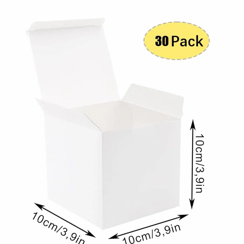 Pudełka kartonowe, 30 sztuk, z papieru typu kraft, pudełka kartonowe z pokrywką, kwadratowe pudełko na prezent, urodziny, imprezę, wesele (10 x 10 x 10 cm, białe)