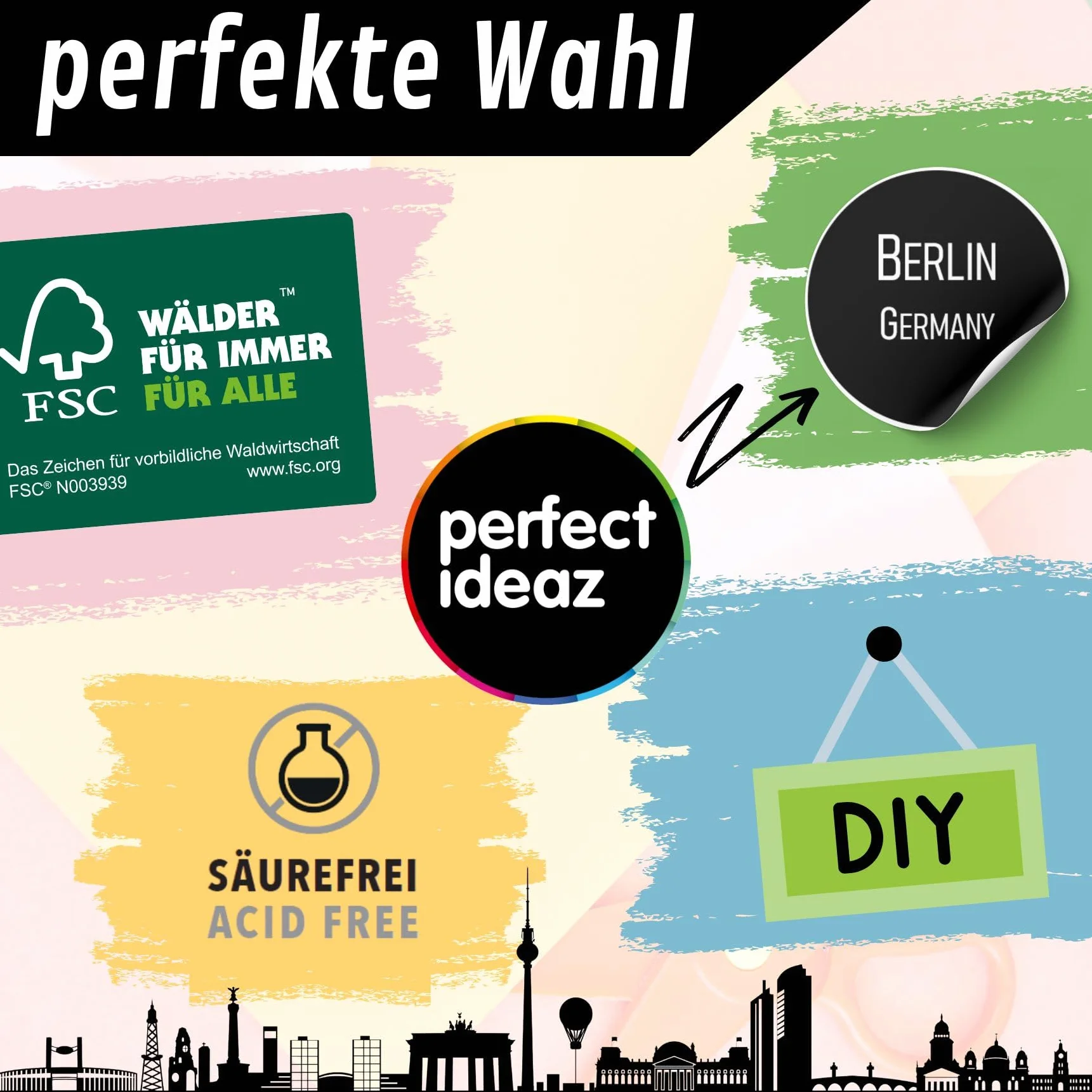 perfect ideaz - Szkicownik DIN-A4 poprzeczny, wiązanie spiralne, certyfikat FSC®, 96 stron (48 arkuszy), twarda okładka, czarny, szkicownik, gruby papier 200 g/m², bezkwasowy