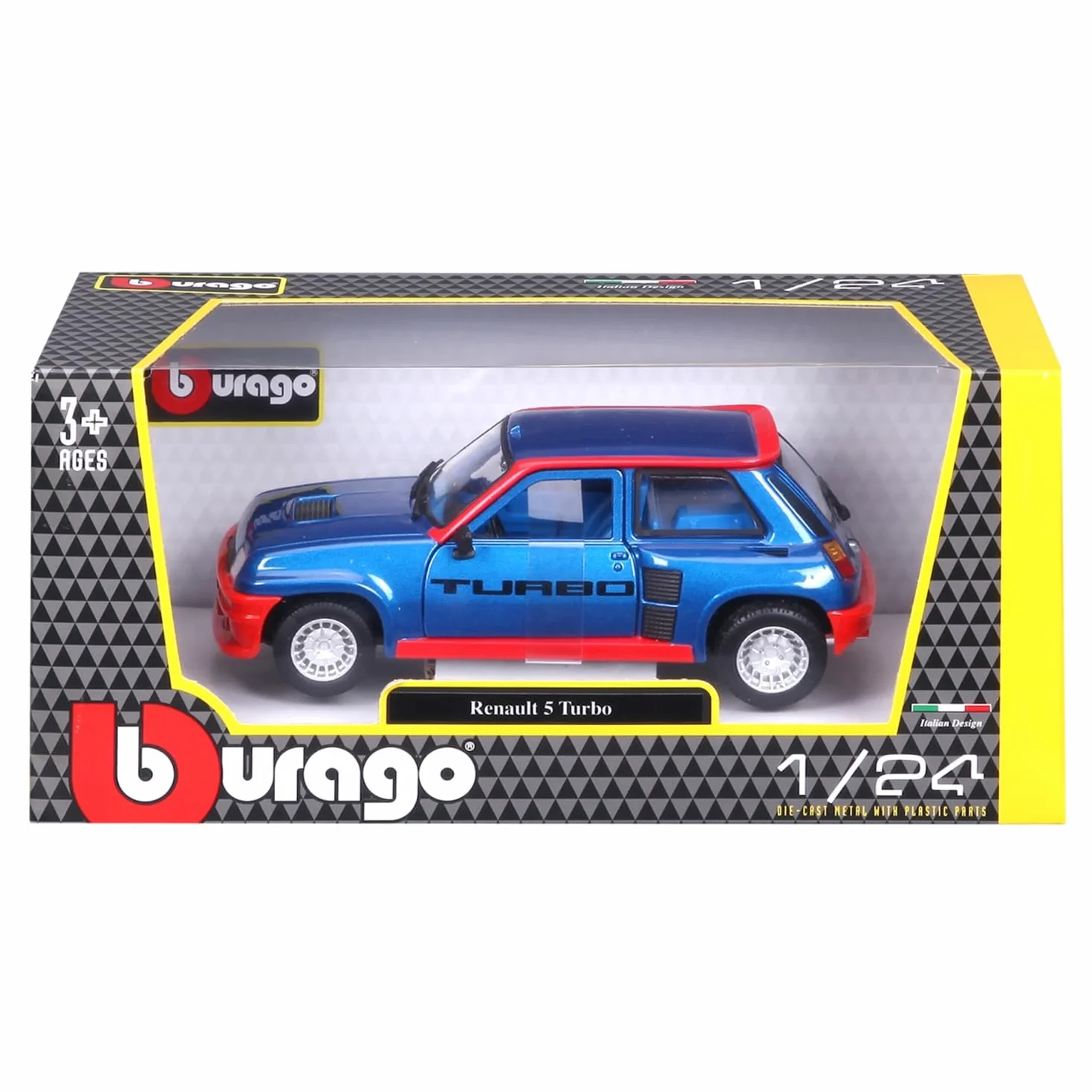 Bburago - Renault 5 Turbo, Samochód Diecast Skala 1:24, Szczegółowa Replika z Otwieranymi Drzwiami, Dostępny w Kolorze Niebieskim i Czerwonym, Licencja Renault, Wiek 3+