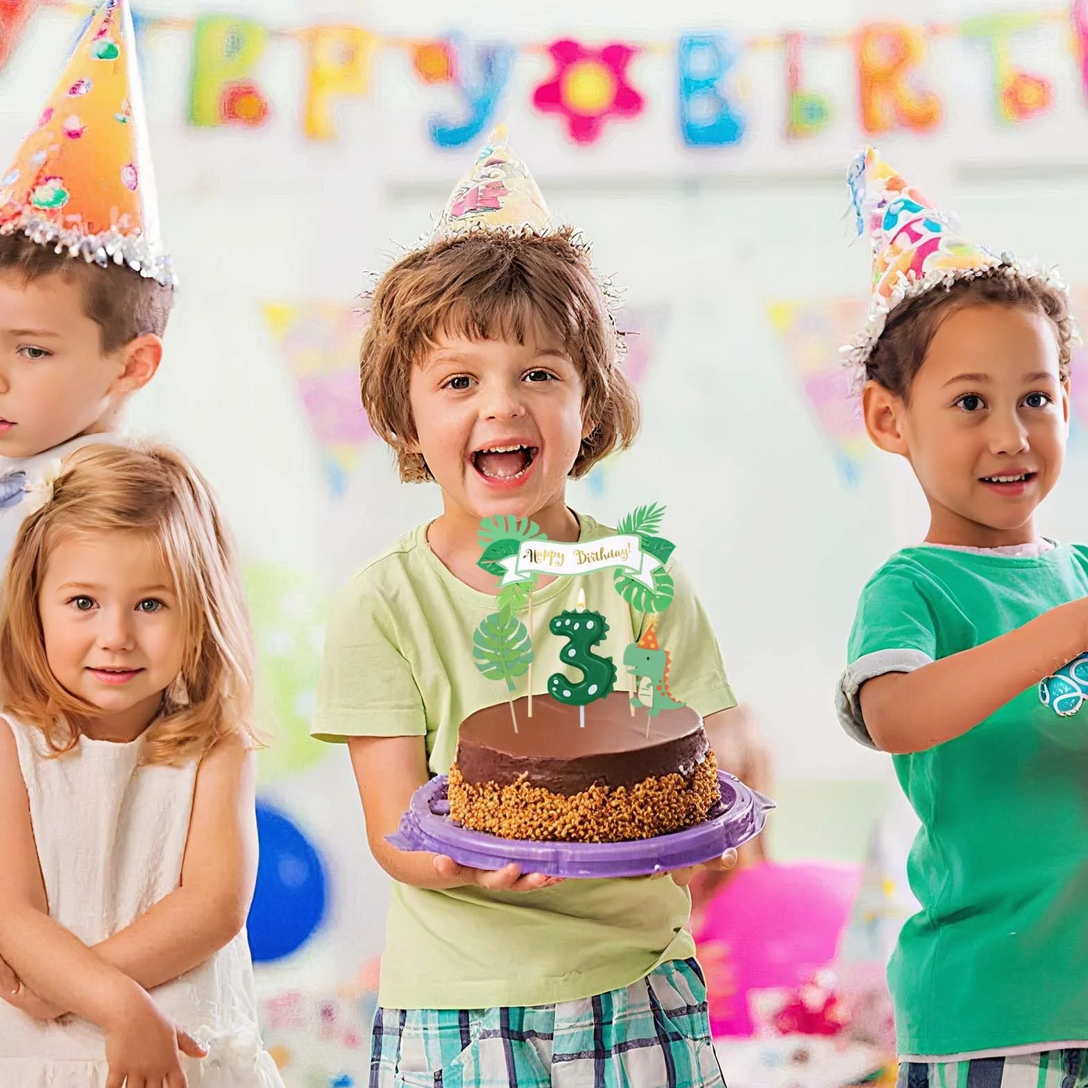 Świece urodzinowe z cyfrą 3, świeca dinozaura 3 na urodziny z dekoracją tortu, świeca 3, zielone świece z cyframi, Dino Happy Birthday Cake Topper, Dino dekoracja urodzinowa 3 lata, impreza dla