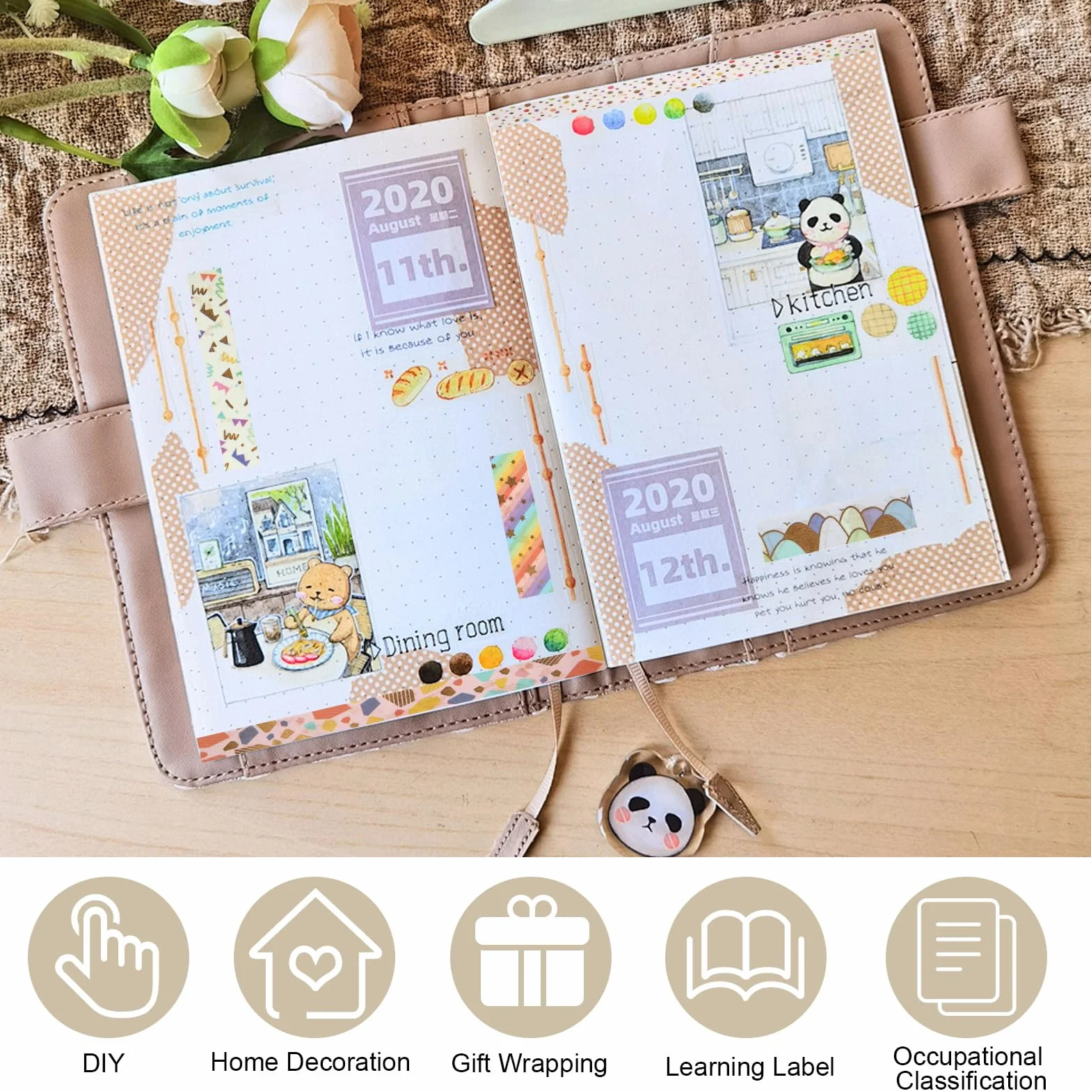 HFDONGL Washi Tape zestaw 12 rolek taśmy maskującej Washi, 15 mm x 3 m, złota folia kwiatowa, dekoracyjna taśma klejąca, kolorowa taśma papierowa do samodzielnego wykonania, rzemiosła, bullet