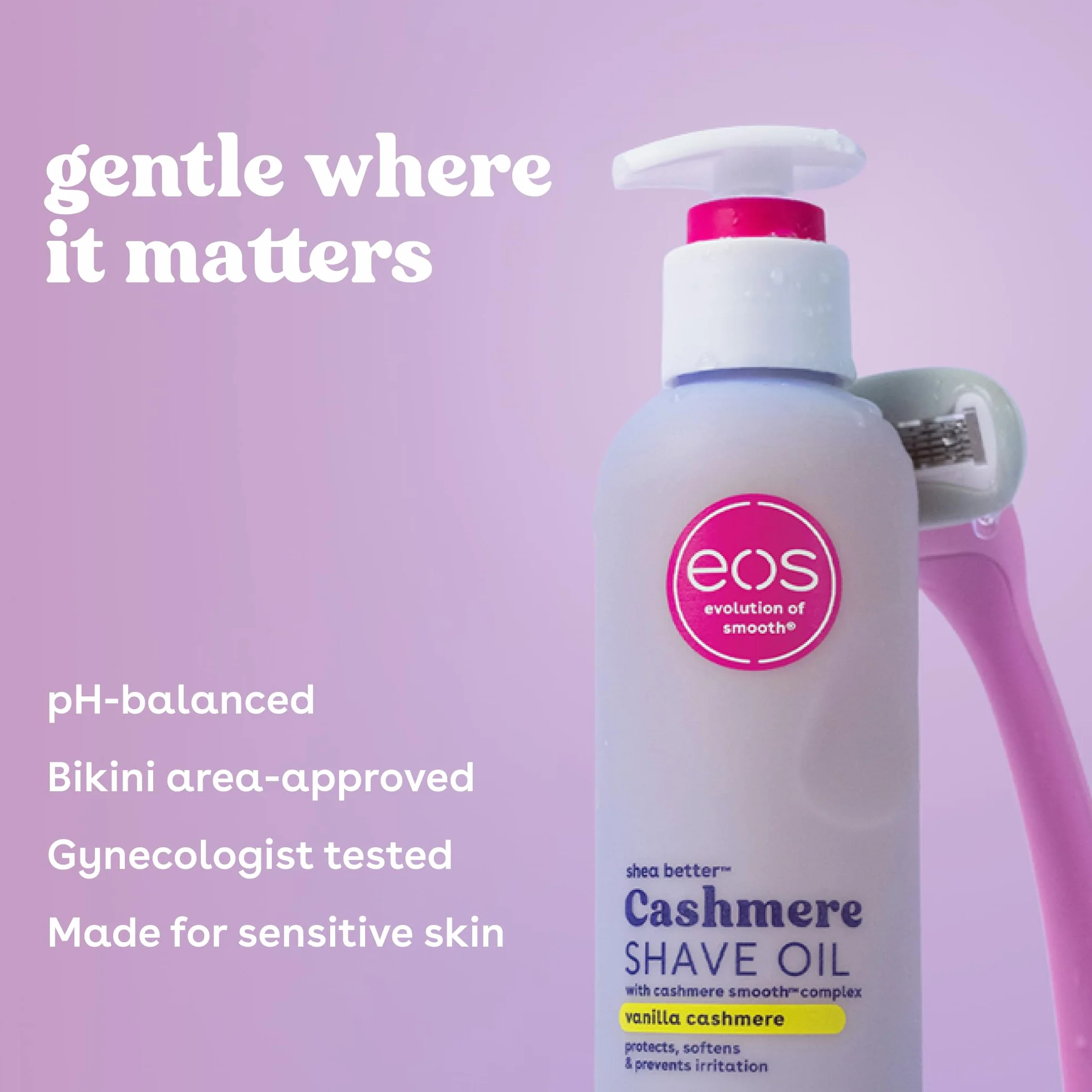 Kolekcja skóry kaszmirowej eos Shave Oil Vanilla Cashmere Scented, całe bikini w okolicy zatwierdzone, 6 fl oz