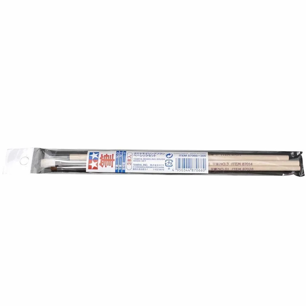 TAMIYA TAM87066 300087066 - zestaw pędzli Basic, farba do drewna, srebrna, biała