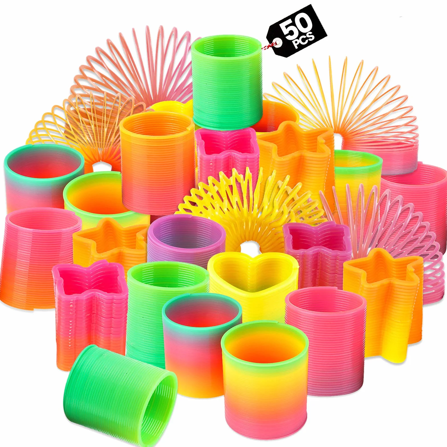 Zestaw zabawek Bedwina Rainbow Spring – 50 mini plastikowych sprężynek, jasne kolory, idealne do torebek z upominkami, nagród na imprezy i drobnych prezentów dla dzieci
