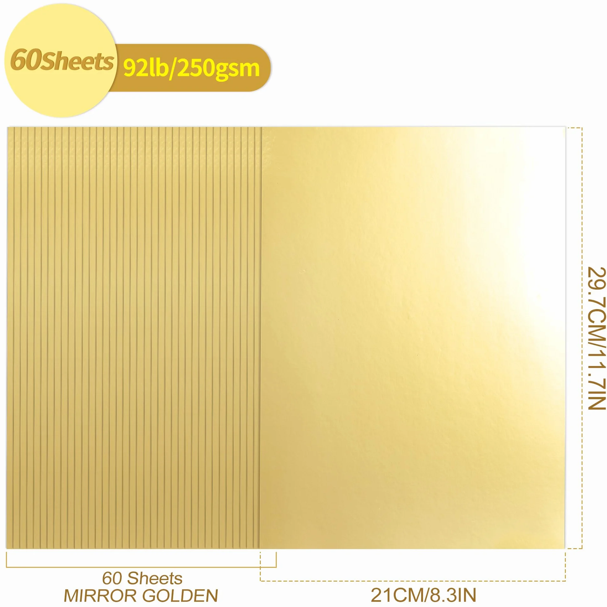 Złoty papier kartonowy A4, 60 arkuszy 250 g/m², metaliczny papier odblaskowy do rękodzieła, tektura foliowa do projektów DIY, dekoracja na przyjęcie urodzinowe, UAP19GD60