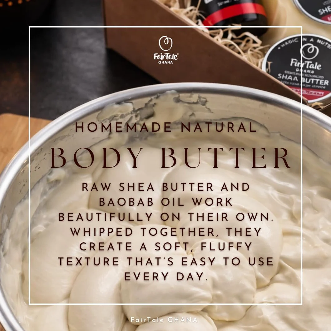 FairTale GHANA Raw African Shea Butter 16oz / 450g + Baobab Oil 1.69 fl oz / 50ml Set