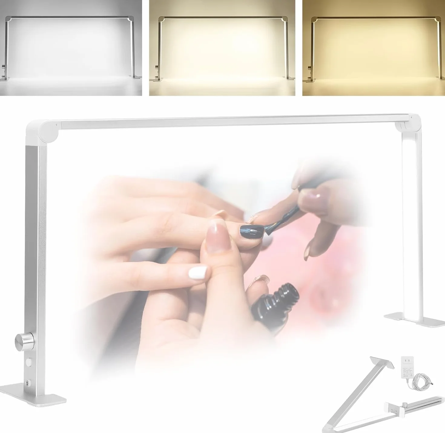 Lampa biurkowa do manicure, 36 W, półksiężycowa lampa do paznokci, 3 tryby 4000K-6000K, ściemnialna lampa biurkowa do manicure, przedłużanie rzęs, tatuaż, brwi (86 cm)