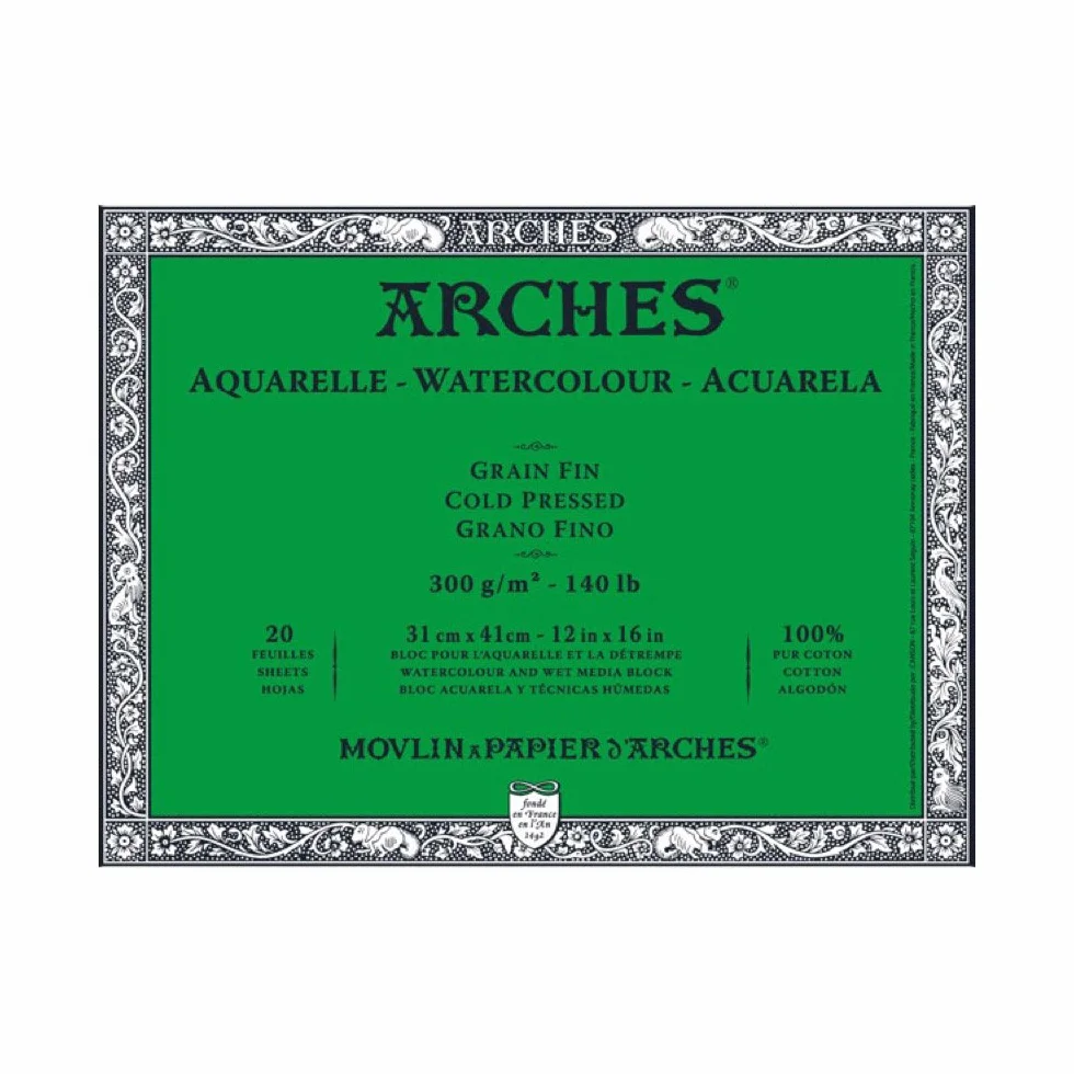 Arches A1795062 MOR52355 blok akwarelowy, 300 g/m², tłoczony na zimno, 31 x 41 cm, wielokolorowy