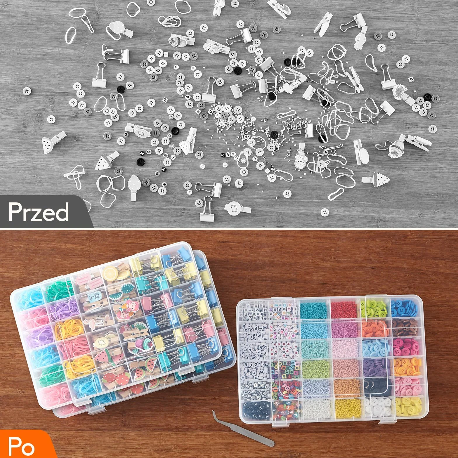 Lifewit 2-pak 36 Kratek Jasny Piętrowy Plastikowy Pojemnik Przechowywania Z Regulowanymi Przegródkami Dla Koralików, Diy Sztuki, Rzemiosła, Biżuterii, Sprzętu Rybackiego Z 5 Arkuszy Naklejki Etykiety