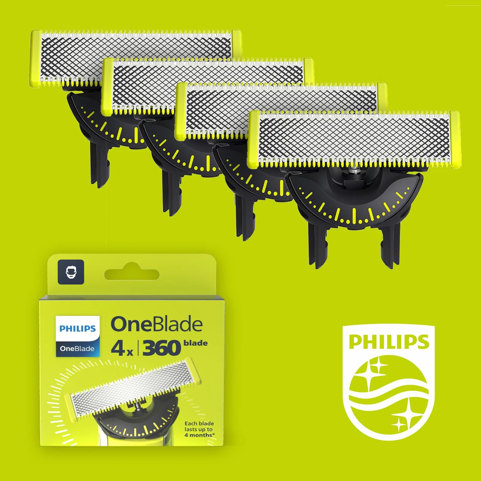 Philips Oryginalne ostrza wymienne OneBlade 360, do golarki hybrydowej OneBlade, 4 sztuki, model QP440/50