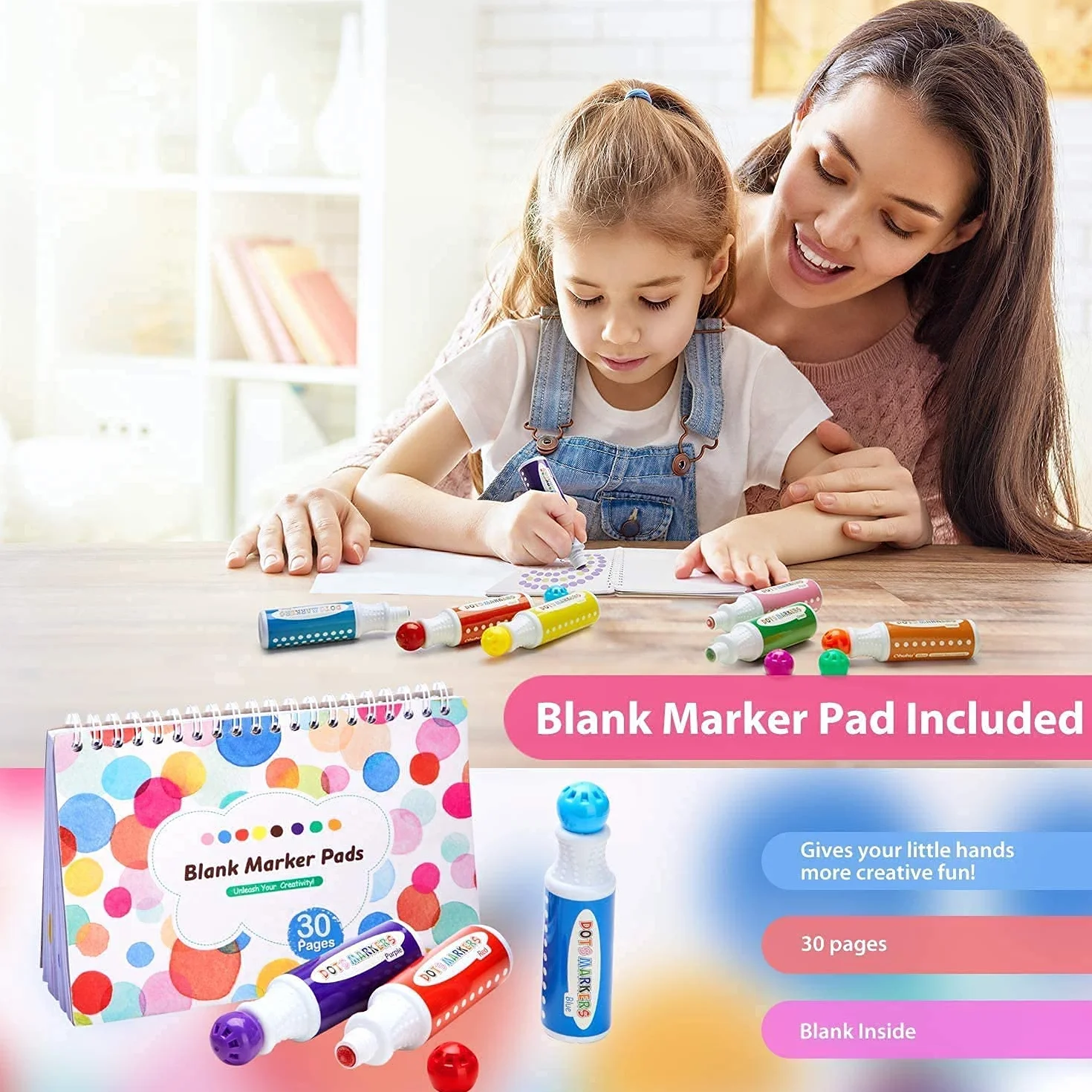 Ohuhu Długopisy i dabbers, 8 kolorów, 40 ml/każda, łatwe do trzymania, zmywalne, nietoksyczne, pogrubione markery kropki z pustą podkładką, atrament na bazie wody do zarabiania i zabawy