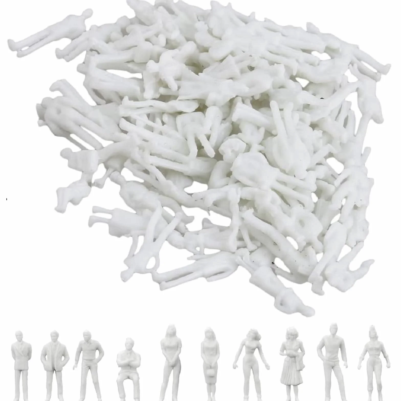 Kiuiom Niepomalowane figurki, 1: 100 białych osób, miniaturowe figurki modele 100 sztuk miniaturowe figurki architektoniczne do stołu z piaskiem DIY dekoracja miniaturowe sceny