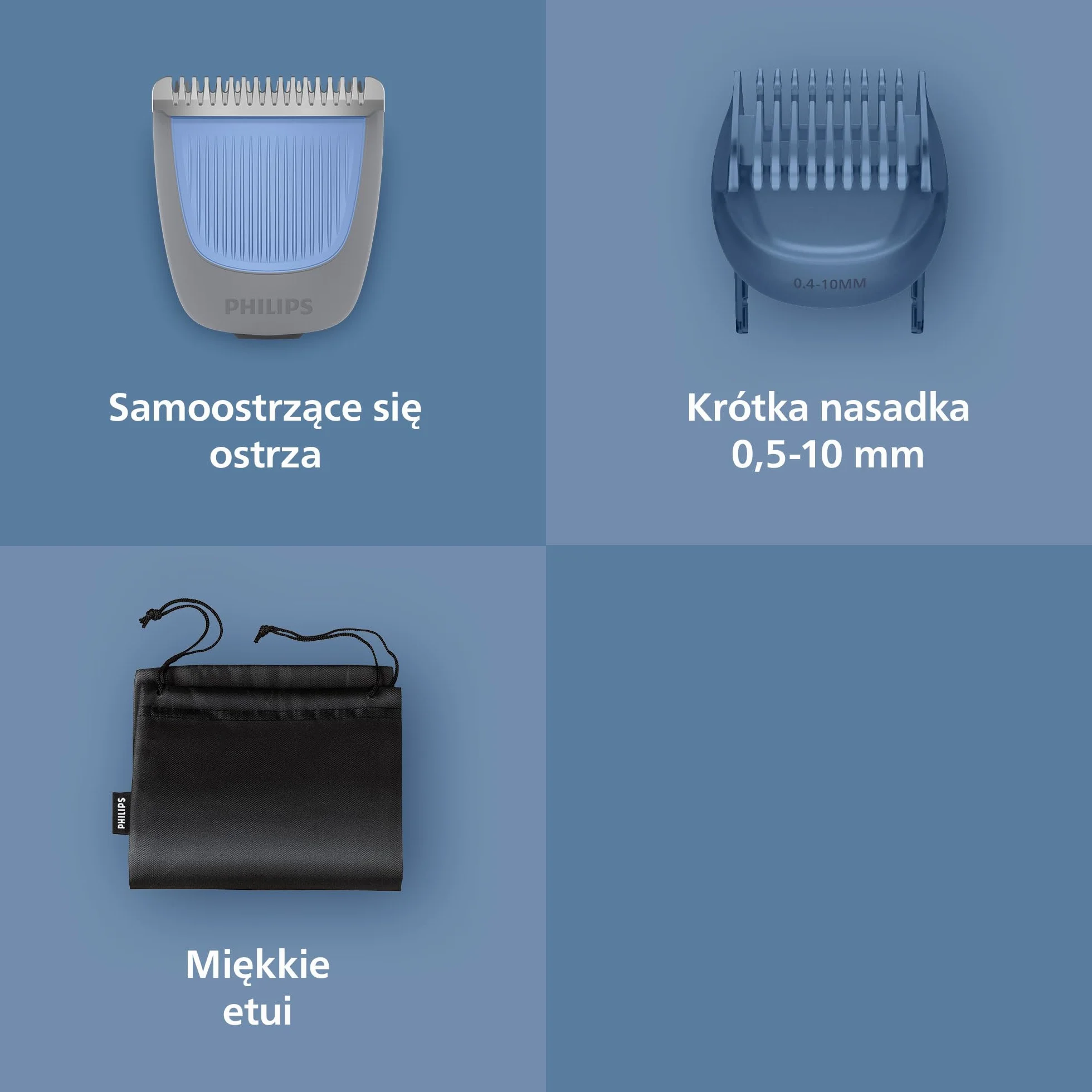 Trymer do brody Philips z serii 3000 – samoostrzące się ostrza z zaokrąglonymi końcówkami, 20 ustawień, nasadka Lift&Trim, 100% wodoodporności, wskaźnik naładowania baterii, miękkie etui, BT3619/15