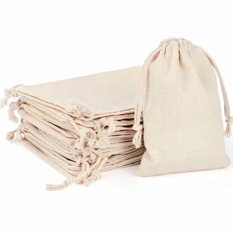 25 małych bawełnianych torebek ze sznurkiem, 10 x 15 cm, torba na cukierki, zestaw do malowania, mini torby na pieniądze, prezenty urodzinowe dla dzieci, na wakacje, ślub, imprezę, Boże Narodzenie, 25