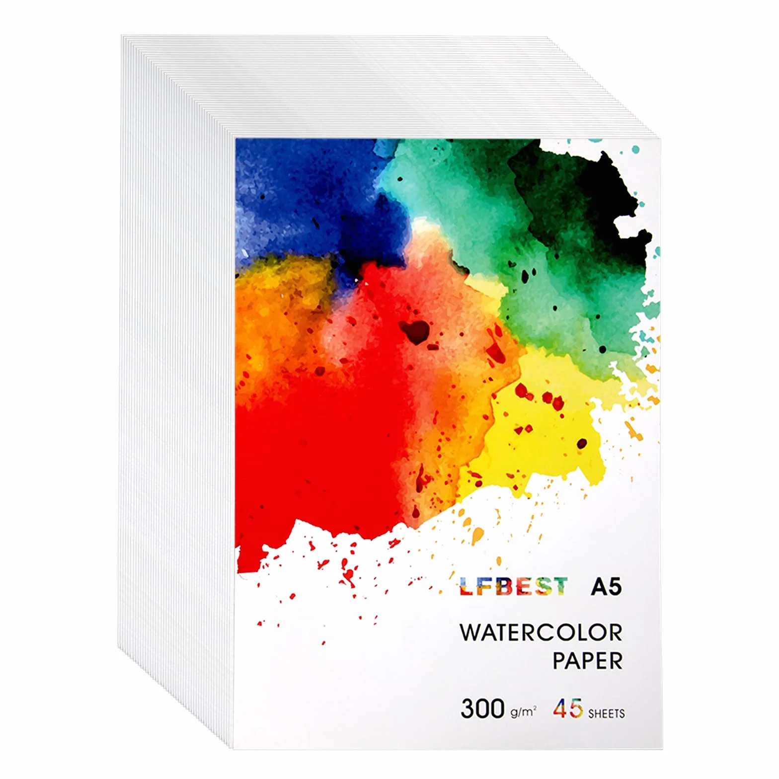 LFBEST Papier akwarelowy A5, 45 arkuszy białego papieru akwarelowego 300 g/m², blok akwarelowy do majsterkowania, farb akwarelowych, malowania akrylowego, malowania i malowania