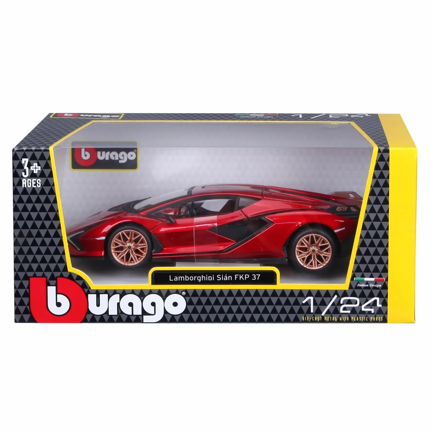 Bburago Lamborghini SIAN FKP 37 Super Car - skala 1:24 - niesamowicie szczegółowa odlewana ciśnieniowo replika kolekcjonerskiego modelu pojazdu