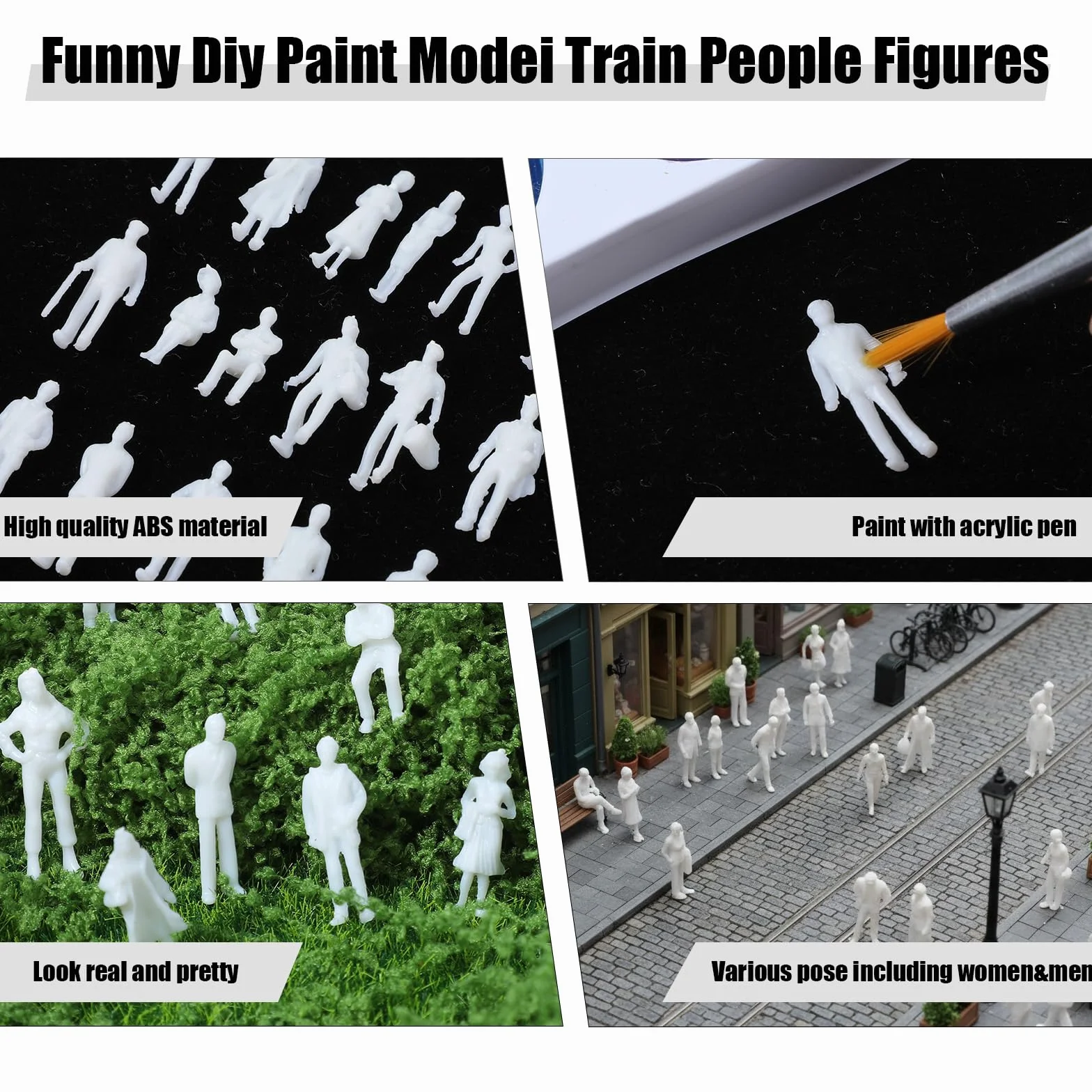 Larrel 50 sztuk miniaturowych figurek do modelarstwa, skala 1:100 Różne pozy Białe niemalowane mini-figurki Miniaturowe figurki Miniaturowe ludziki Mini-figurki do dioramy dla projektów
