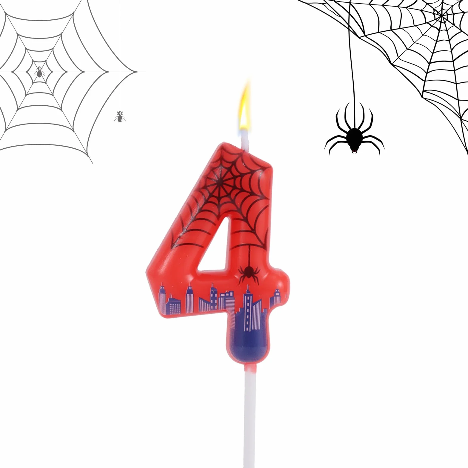 Swieca Urodzinowa Spider Number, Woskowa Swieca Numerowa Spider Web Dekoracja Tort na Przyjecie Urodzinowe Artykuly na Impreze Tematyczna (4)