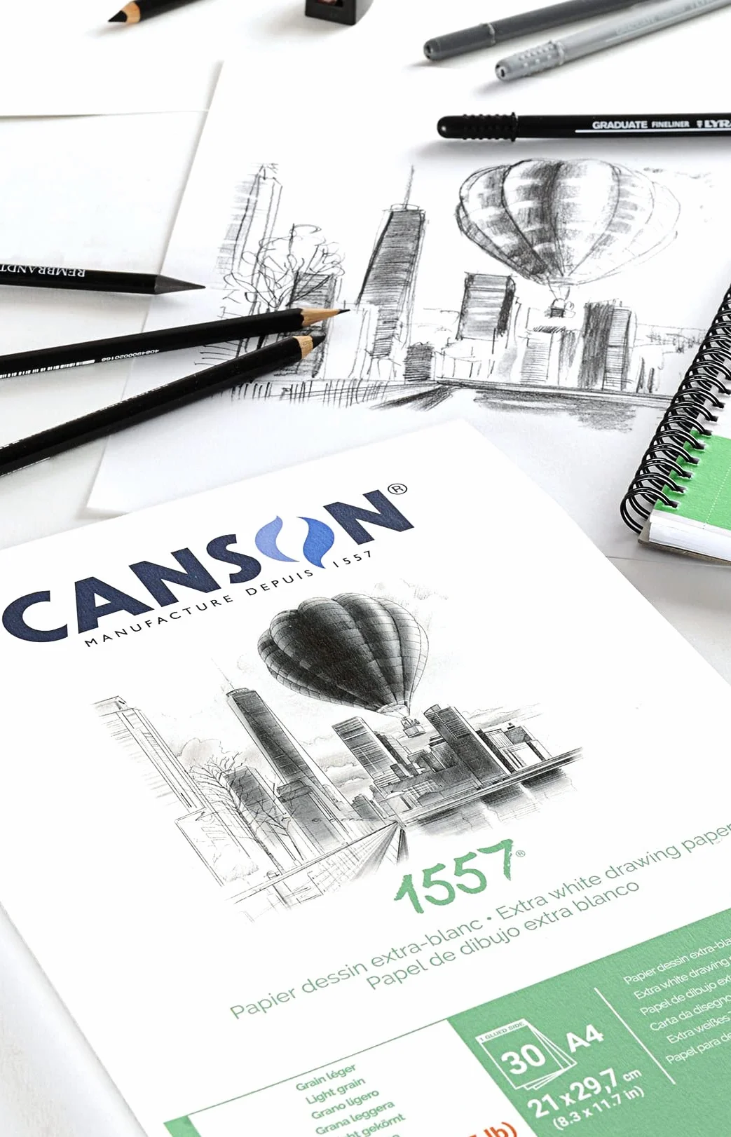 Canson 1557 blok do rysunku klejony, A2, 30 arkuszy, 180 g/m², lekko ziarnisty