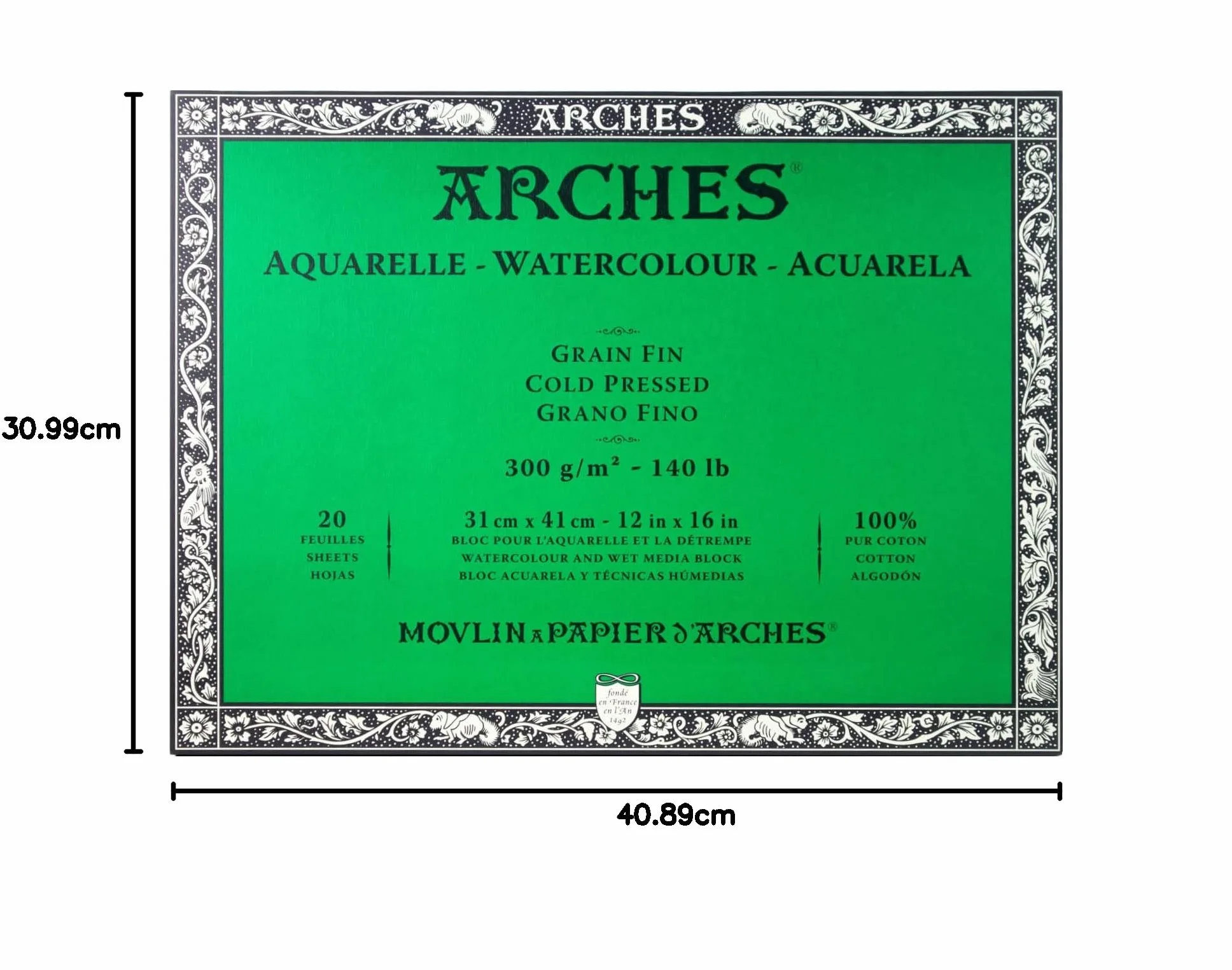 Arches A1795062 MOR52355 blok akwarelowy, 300 g/m², tłoczony na zimno, 31 x 41 cm, wielokolorowy
