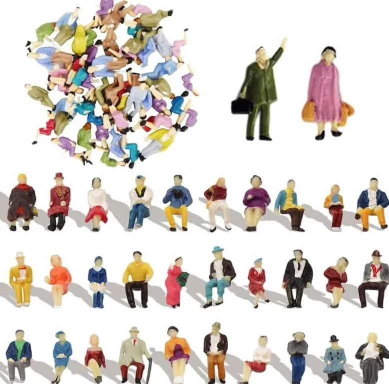Wekuw 60 sztuk miniaturowy zestaw postaci kolorowe figurki model w różnych pozach figurki ludzie w skali 1:87 Mini model pociągów architektonicznych, do miniaturowych scen