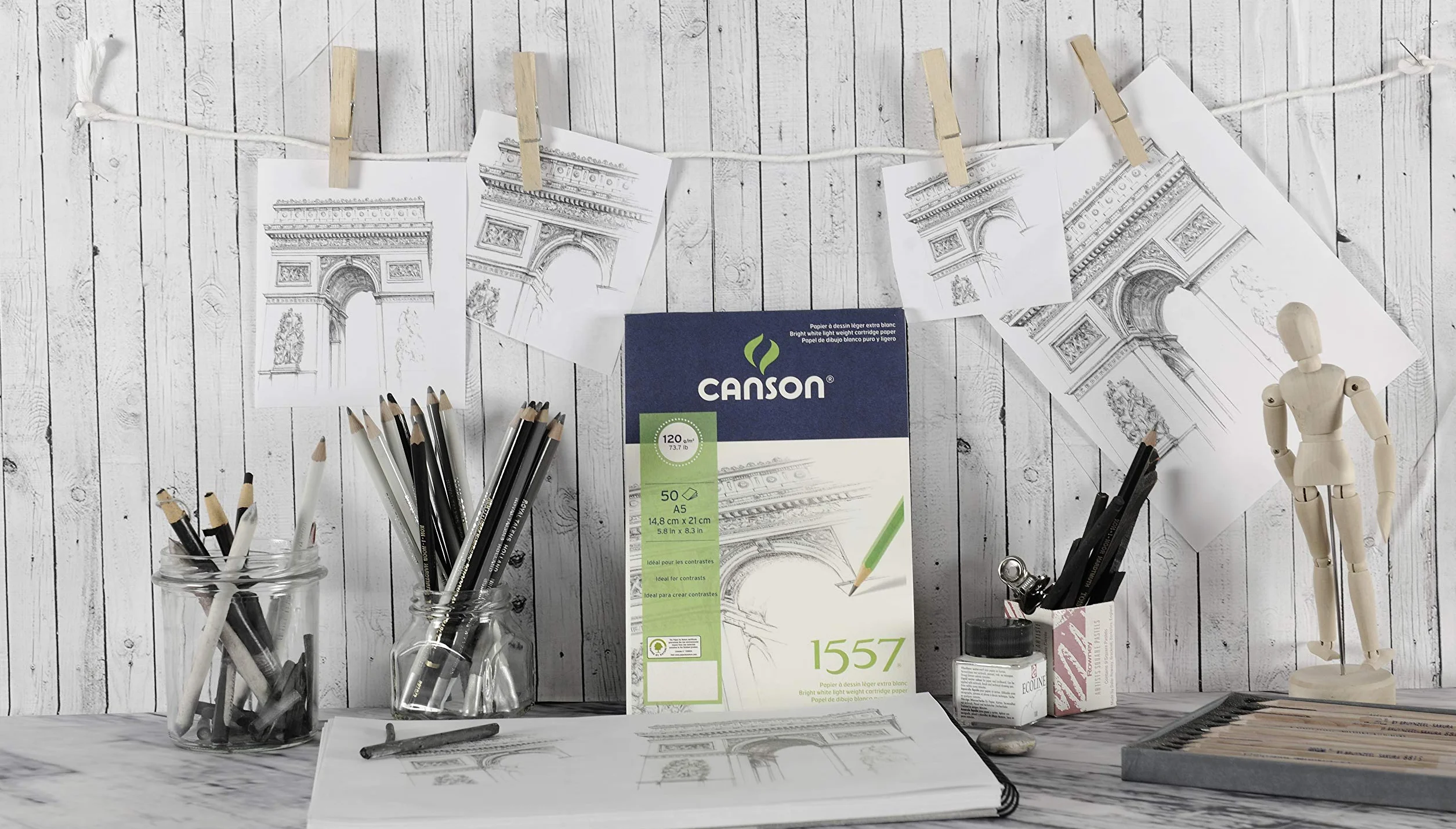 Canson 1557 blok do rysunku klejony, A2, 30 arkuszy, 180 g/m², lekko ziarnisty
