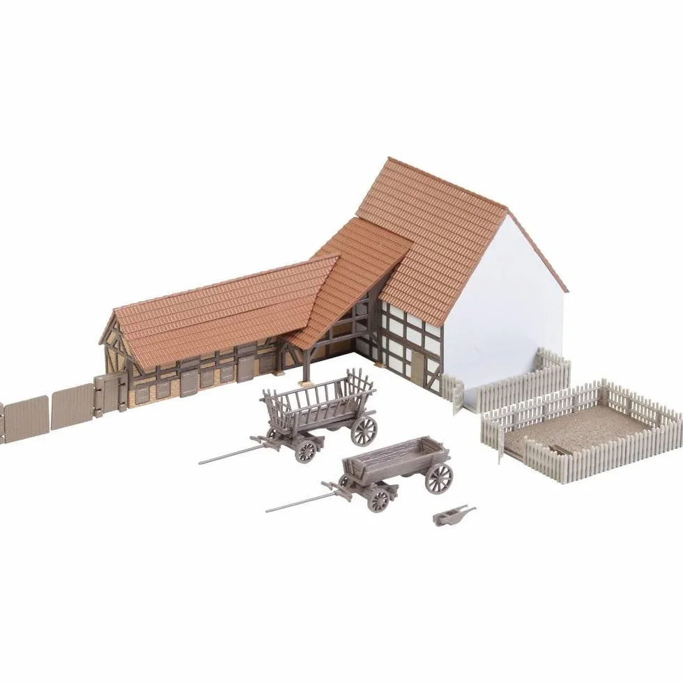 FALLER Budynek rolniczy z akcesoriami Zestaw modelowy z 138 pojedynczymi częściami 125 x 57 x 53mm I Modelowe akcesoria do pociągów I Modelowy budynek pociągu