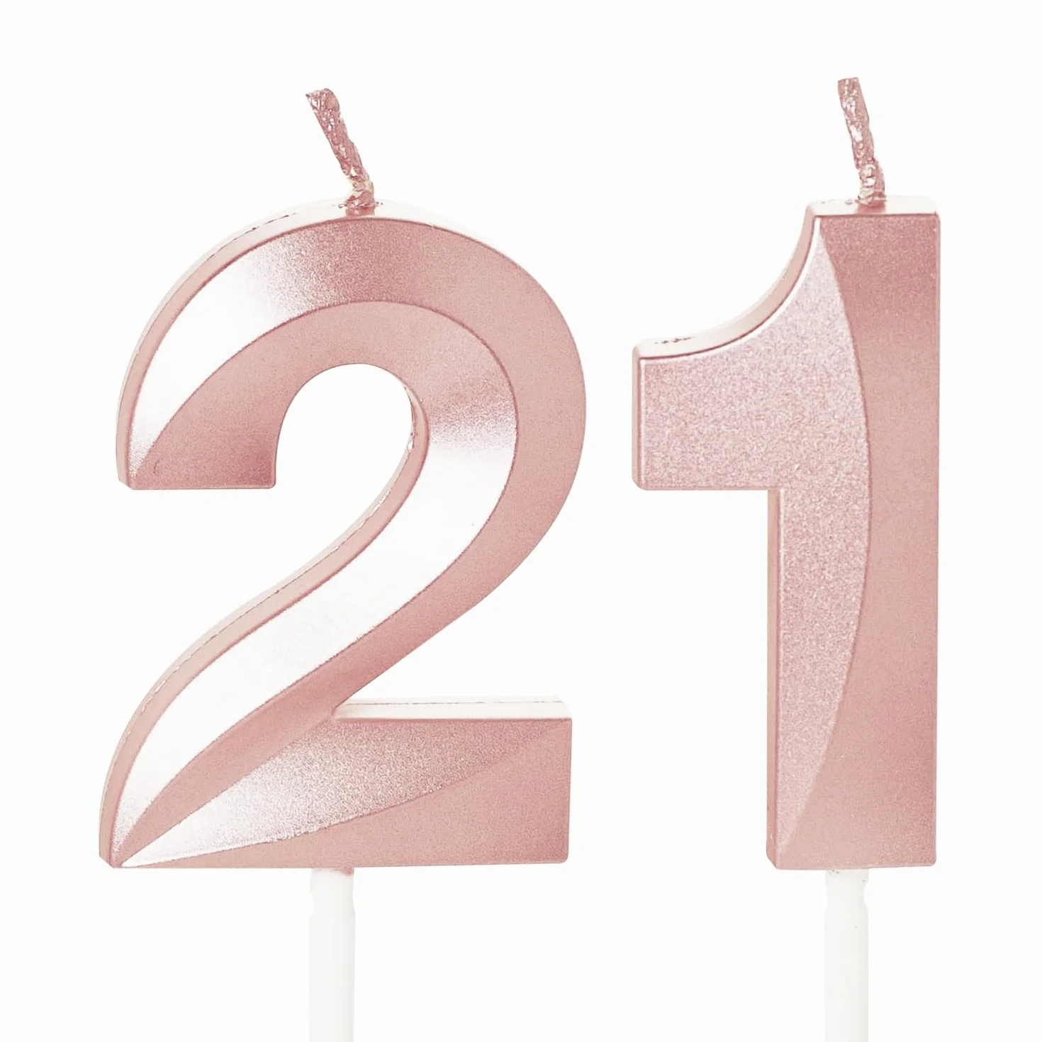 Świece na 21. urodziny z numerem 21, dekoracja na tort, 21. urodziny, różowe złoto