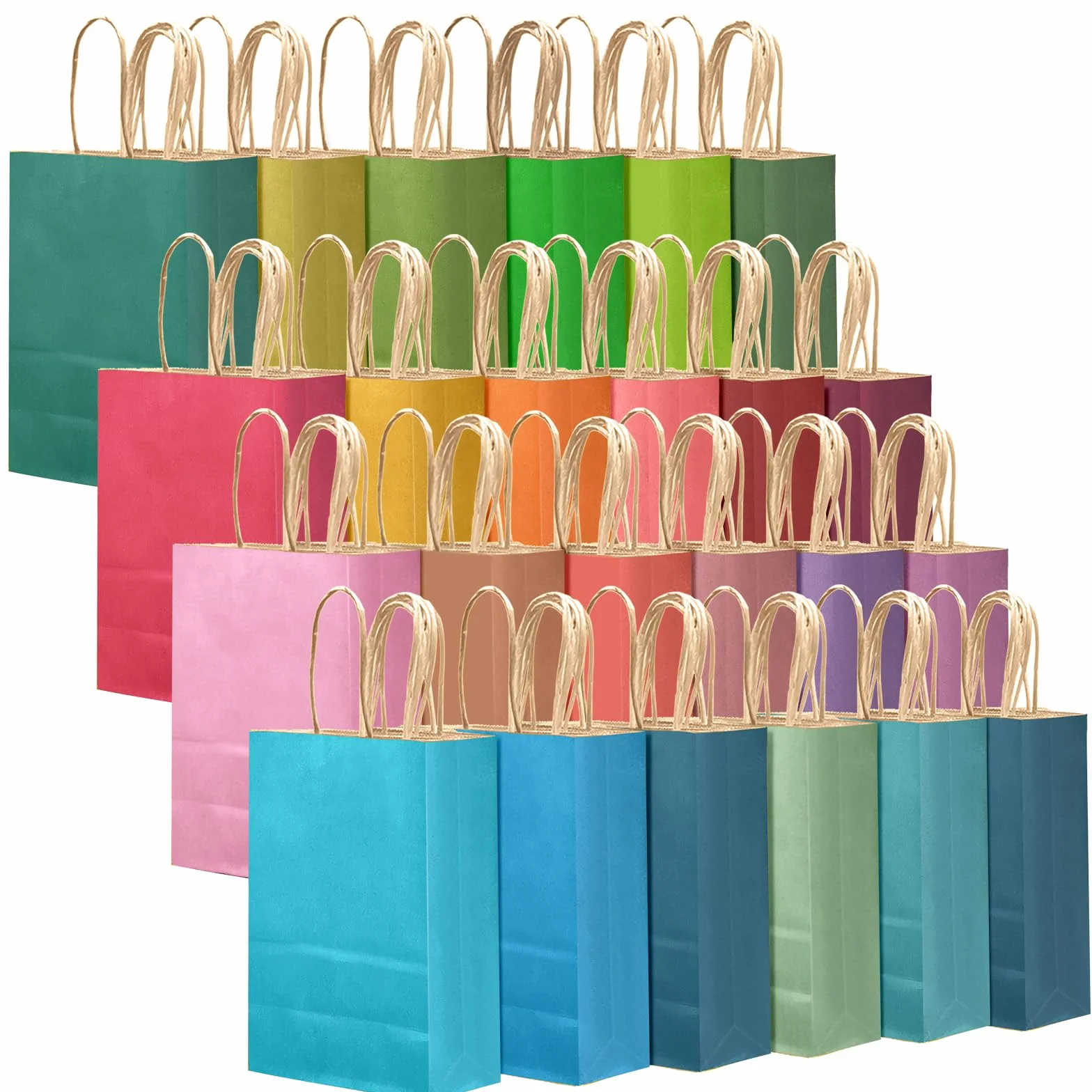 Gcardist Średnie, 24 papierowe torebki na prezenty z uchwytami – kolorowe torebki z papieru typu kraft, 24 jednokolorowe (10,6" x 8,3" x 4,3", 27,3 x 21 x 10,5 cm, średni rozmiar)