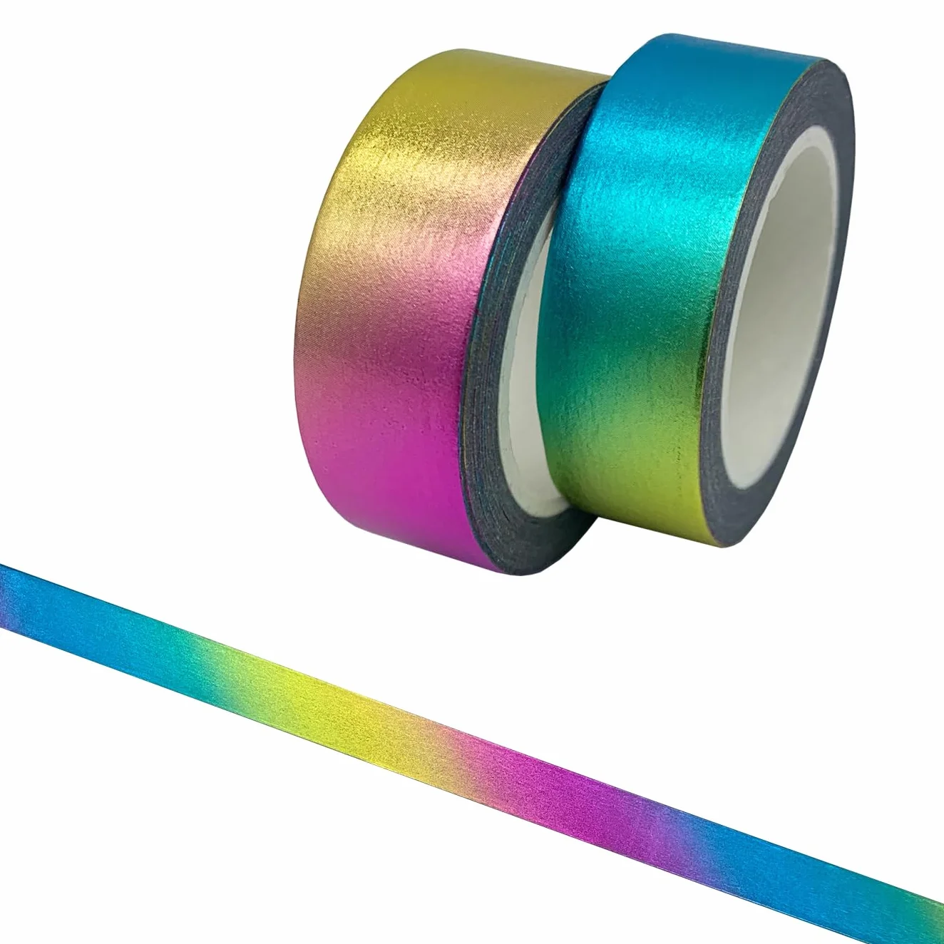 aufodara Taśma samoprzylepna Washi, 2 rolki, 10 m x 15 mm, brokat, metaliczna złota taśma klejąca, "zrób to sam" (tęcza)