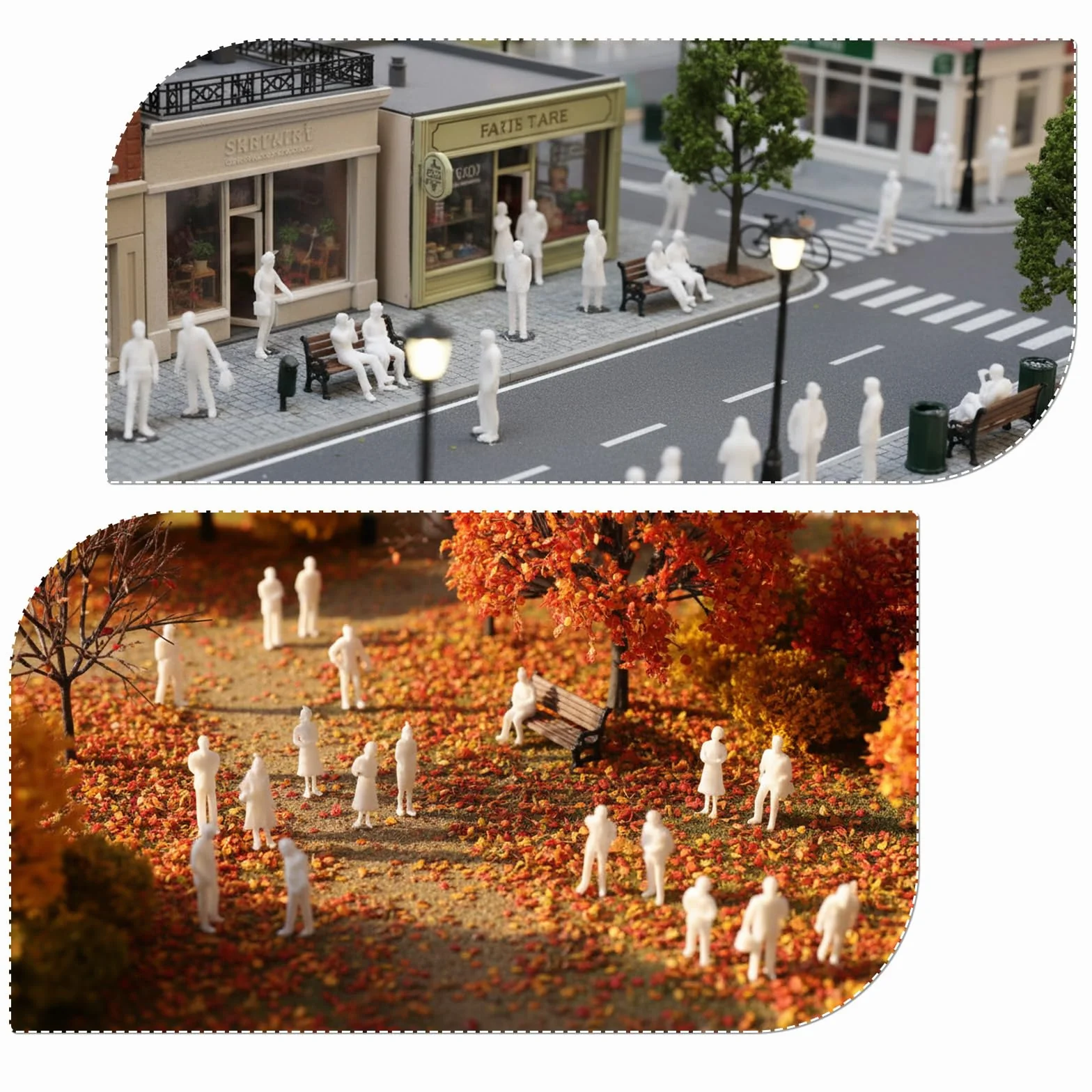 Larrel 50 sztuk miniaturowych figurek do modelarstwa, skala 1:100 Różne pozy Białe niemalowane mini-figurki Miniaturowe figurki Miniaturowe ludziki Mini-figurki do dioramy dla projektów