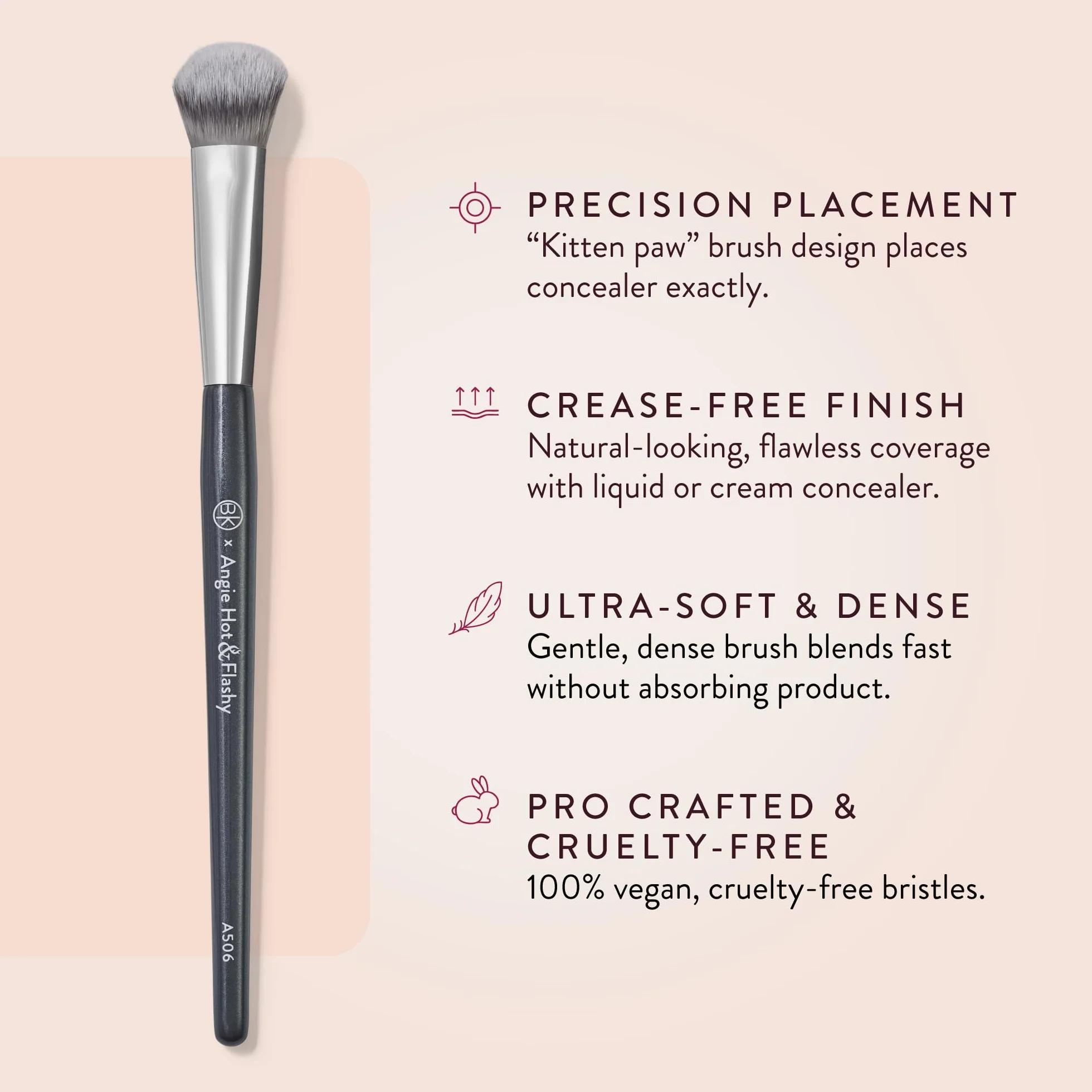 BK Beauty Brushes Pędzel do korektora Angie Hot & Flashy A506 „Kitten Paw”, do makijażu twarzy, idealny do nakładania korektora pod oczy i konturowania