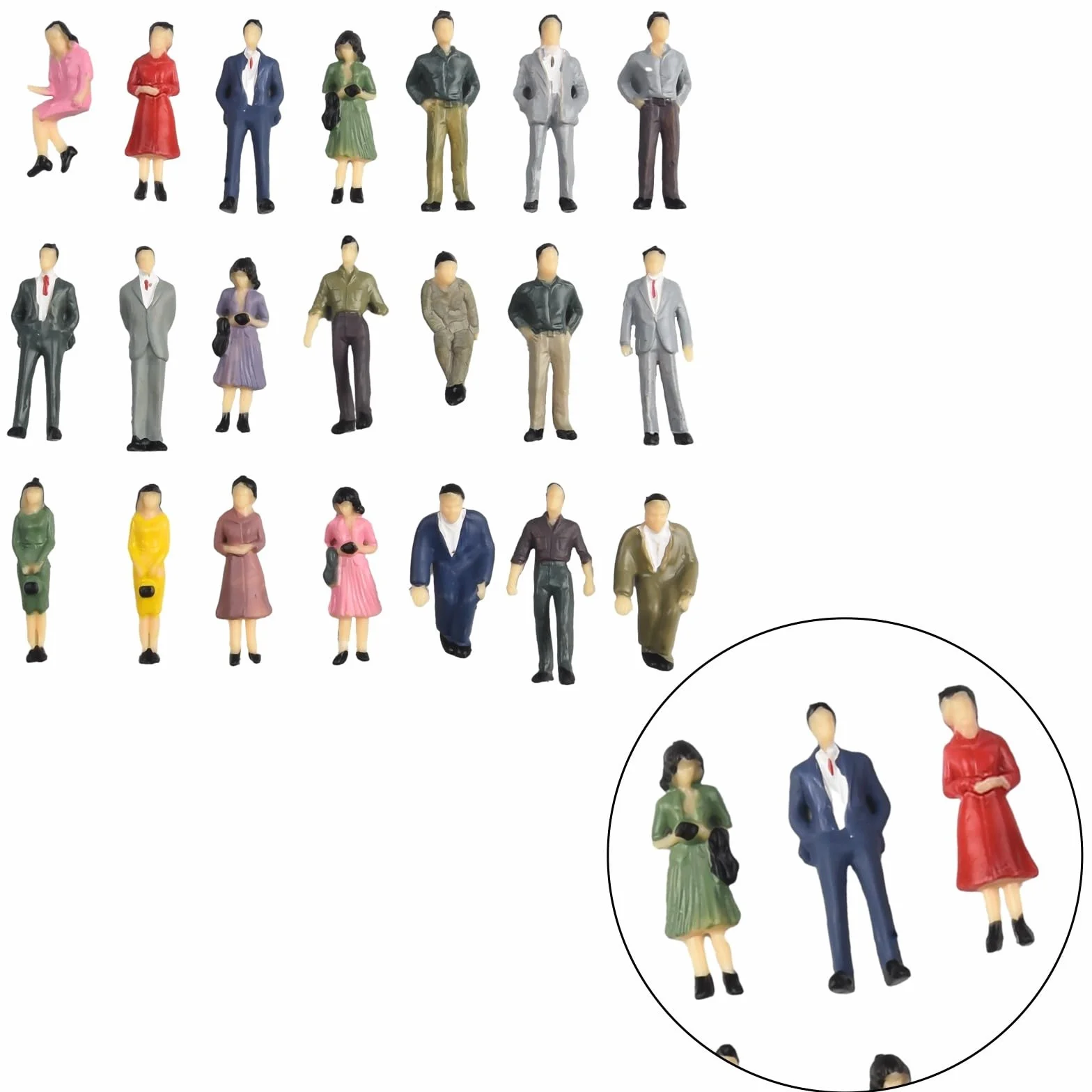 50 sztuk figurek ludzi, mini architektoniczne figurki plastikowe, model w skali 1:50, pociągi architektoniczne, figurki malowane stojące i siedzące ludzi, do domku dla lalek, parku kolejowego, ulicy