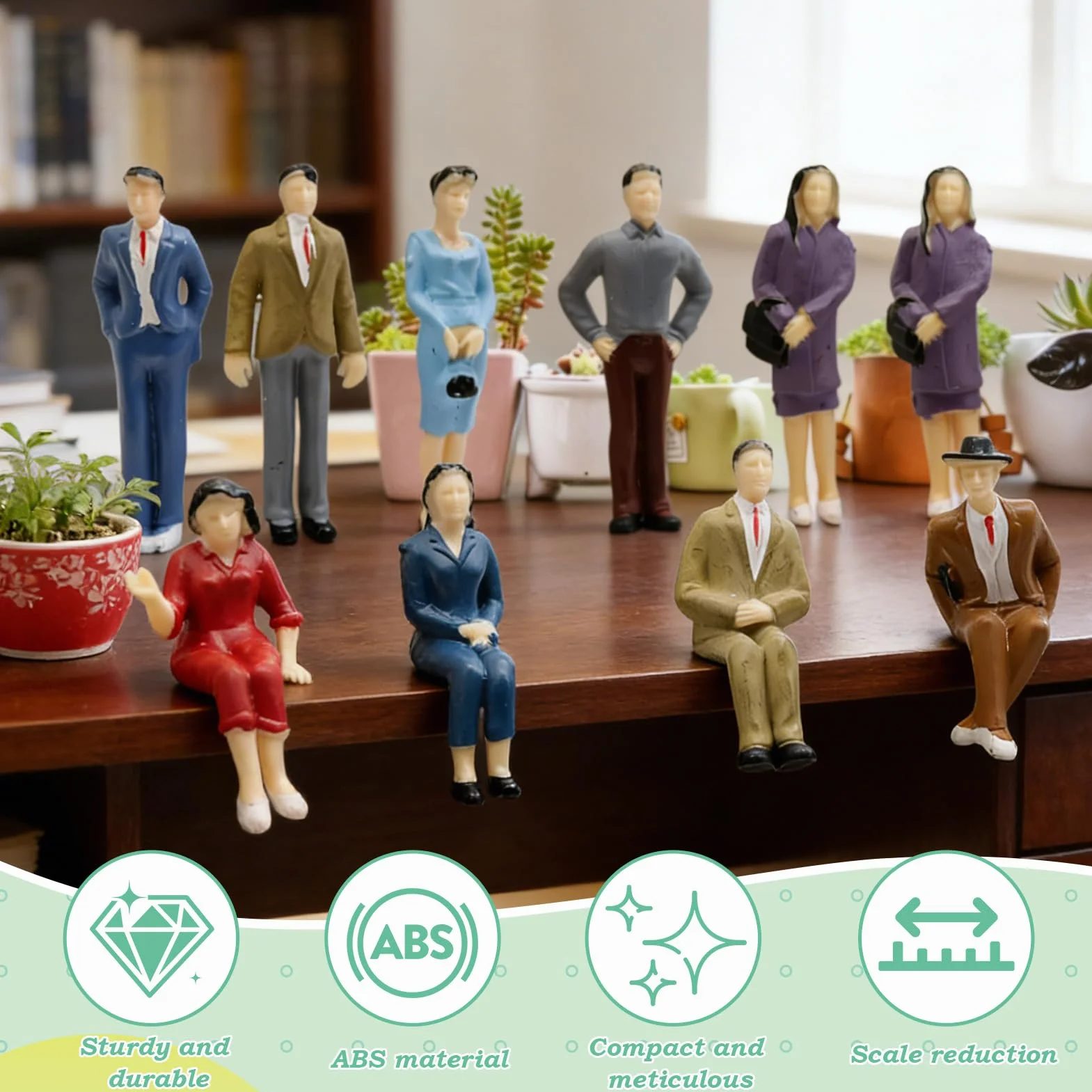 Miniaturki postaci ludzkich, 14 sztuk, skala 1:25, figurki do modeli kolejowych, miniaturowe figurki ludzi, postacie siedzące i stojące w różnych pozach,symulacja scenariusza