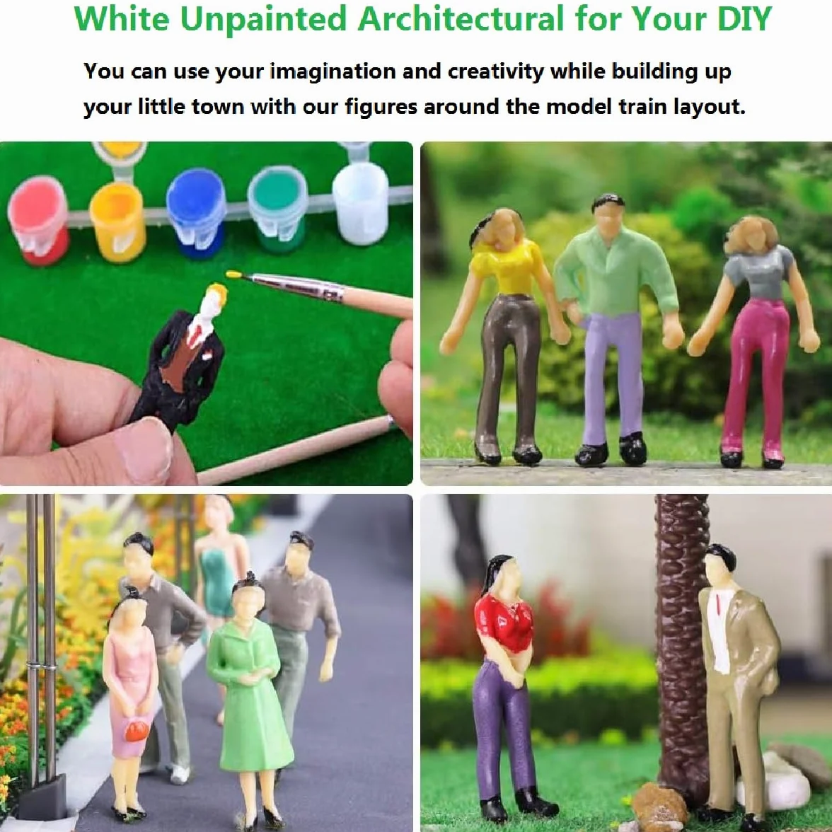 Kiuiom Niepomalowane figurki, 1: 100 białych osób, miniaturowe figurki modele 100 sztuk miniaturowe figurki architektoniczne do stołu z piaskiem DIY dekoracja miniaturowe sceny