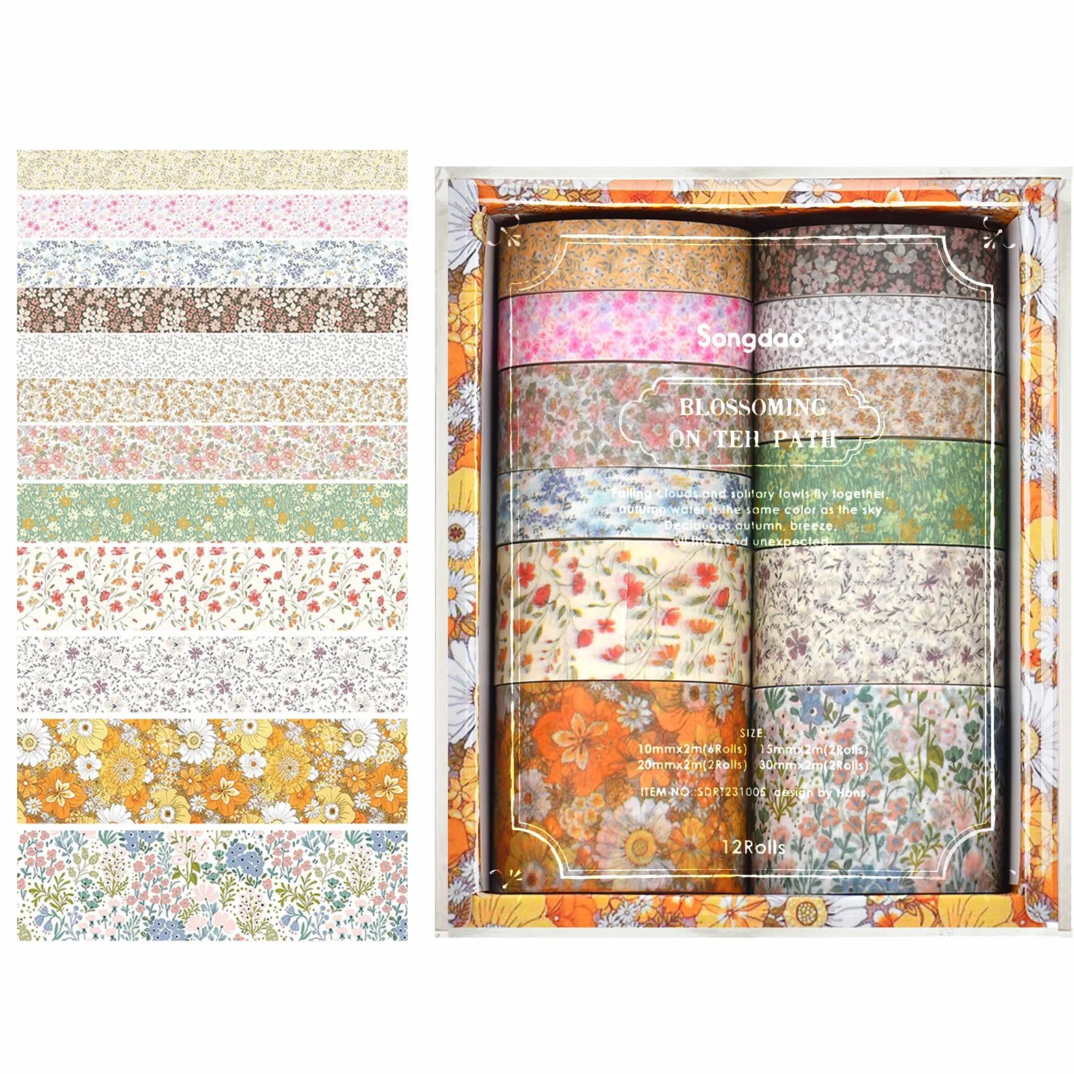 VINEST 12 rolek taśm Washi, kolorowe dekoracyjne taśmy klejące, taśma Washi Tape Scrapbooking Materiały Kolorowe wstążki, papier do scrapbookingu do majsterkowania, sortowanie przedmiotów DIY