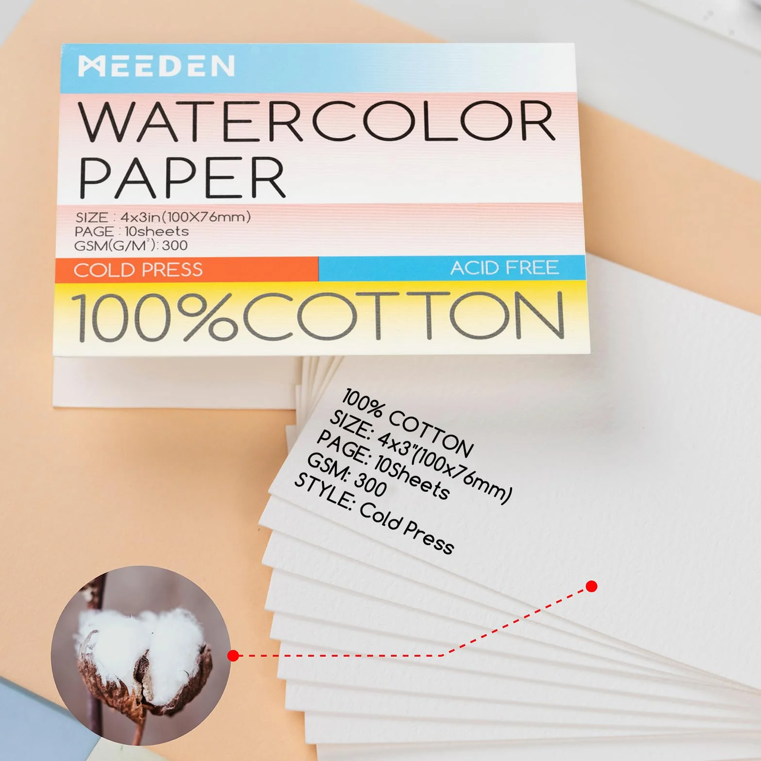 MEEDEN 10 x 7,6 cm puste kartki z papieru akwarelowego, 50 szt. mini papier akwarelowy Cold Press w bulk, 100% bawełna, pocztówki do akwareli dla dorosłych i studentów (140lb/300gsm), 5×10 arkuszy