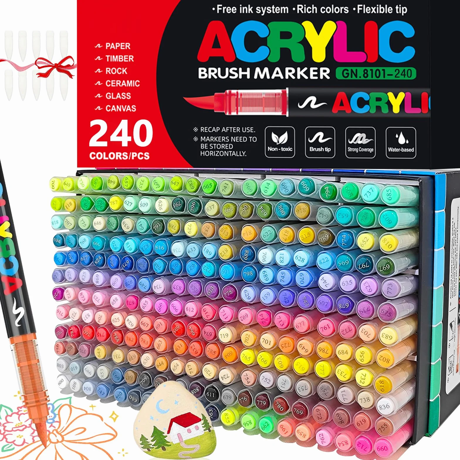 240 Kolorow Zestaw Markery Akrylowych, Wodoodporne, 1-5 mm, Pisaków Akrylowe do Drewna, Płótna, Kamienia, Ceramiki, Szkła, Materiału, Pisaki na Wielkanoc i Boże Narodzenie