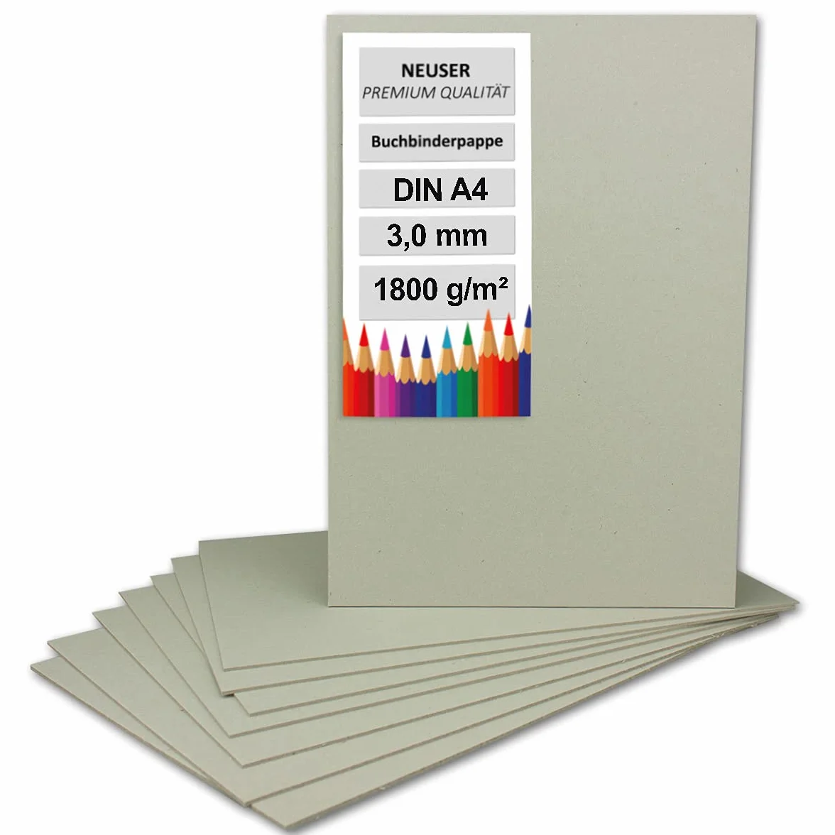 NEUSER PAPIER 10 x tektura introligatorska DIN A4 (21 x 29,7 cm) – grubość 3,0 mm (0,3 cm) – gramatura: 1800 g/m² – szara tektura do majsterkowania, modelarstwa, bindowania książek