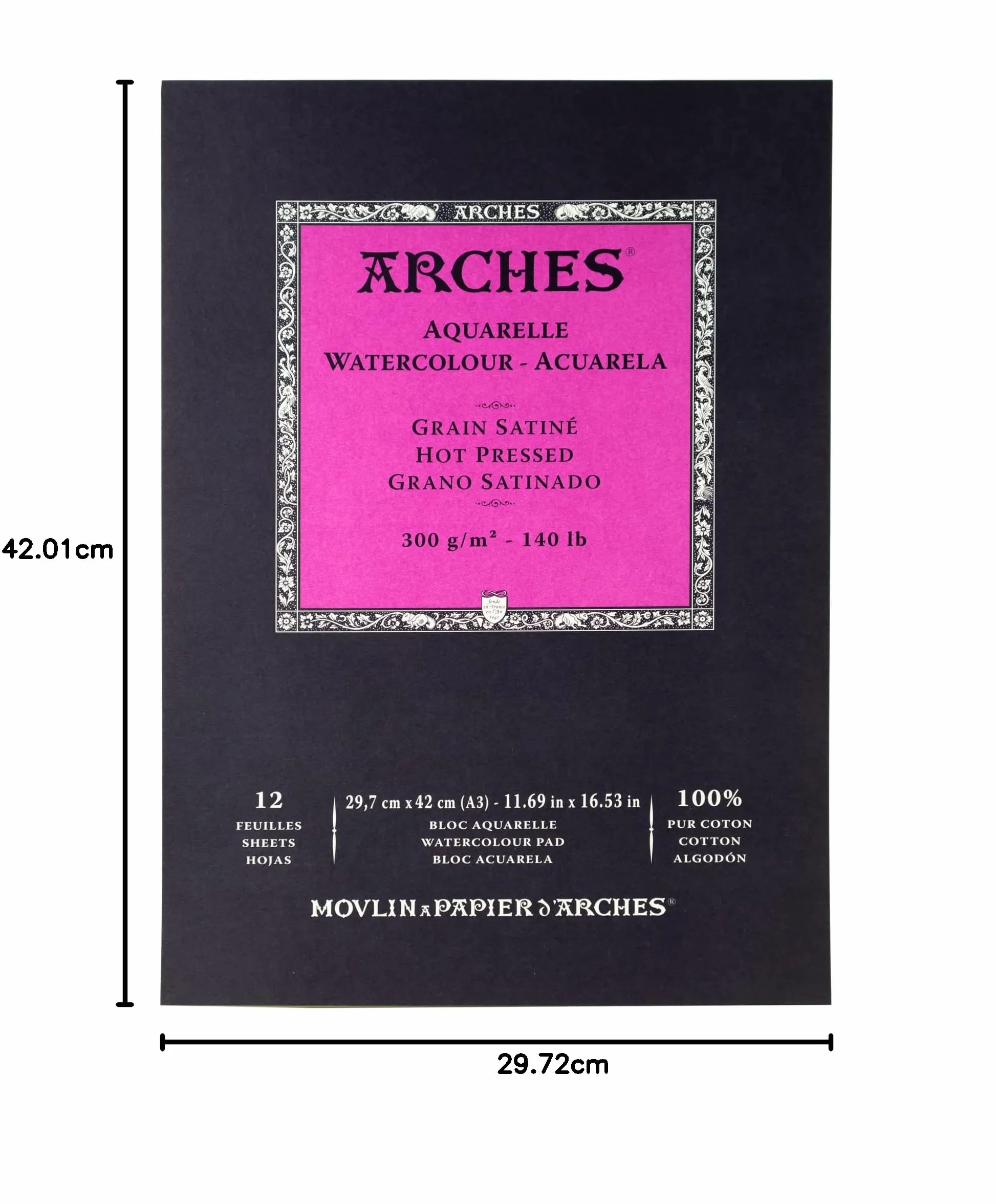 ARCHES A1795099 akwarele 100% satyna 300 g blok klejony A3 12 arkuszy naturalny biały