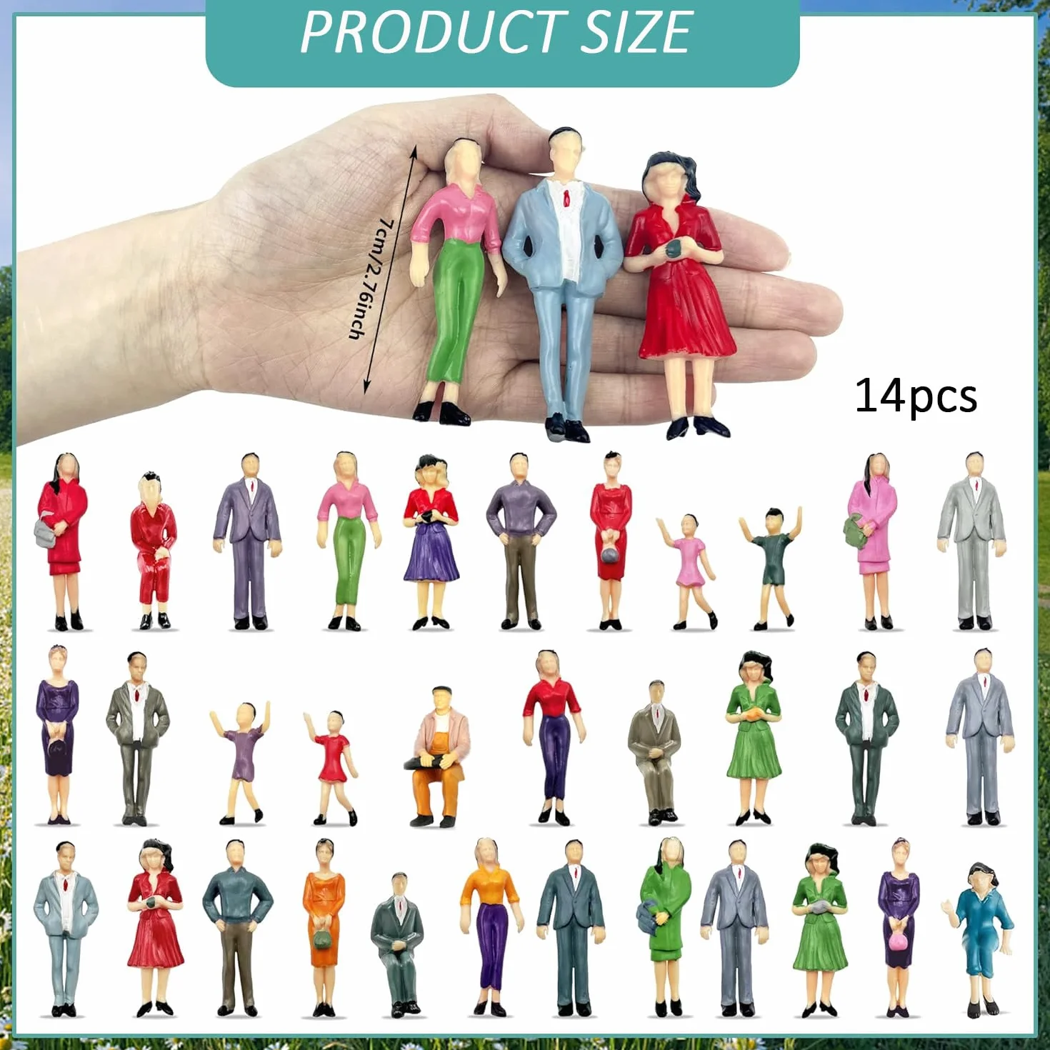 VICDUEKG 14 sztuk miniaturowych figurek, różne pozycje, malowane, model do modelarstwa, skala 1:25, stojące i siedzące, figurki ludzkie, miniaturowe, model architektoniczny, mały model ludzie