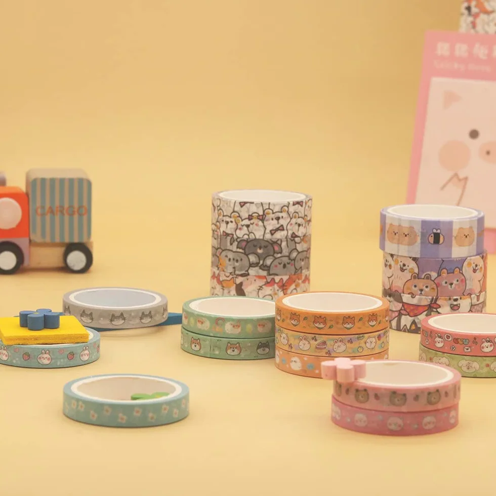 Zestaw uroczych taśm Washi, 18 rolek, złote zdobienie, kawaii, dekoracyjne taśmy maskujące do sztuki, rękodzieła, dzienników, planerów, scrapbookingu, pakowania szczeniąt