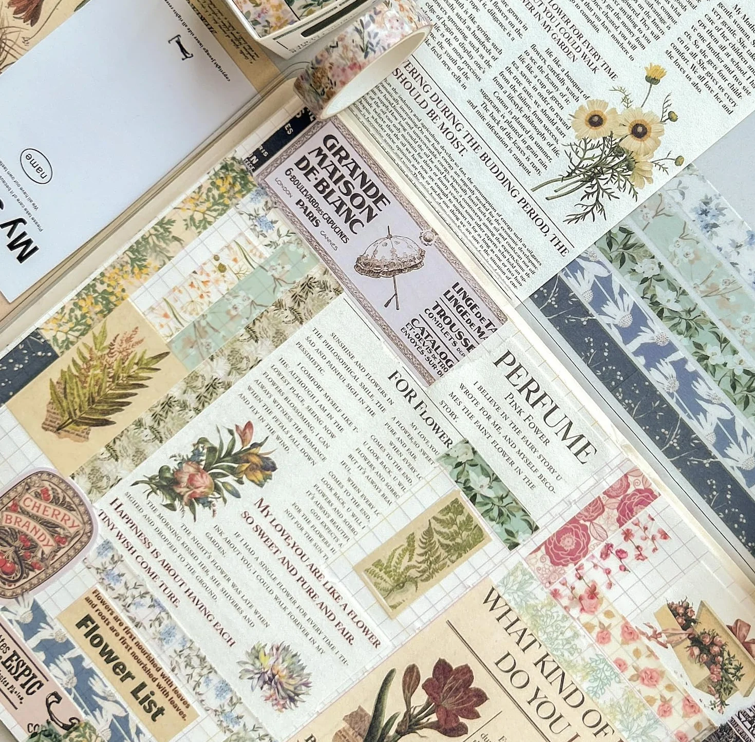 Kwiaty Washi Tape zestaw 30 rolek wzorów kwiatowych, dekoracyjne, wąskie, maskujące taśmy do sztuki, rękodzieła, dzienników, planerów, scrapbookingu, owijania (Greens Thrive)