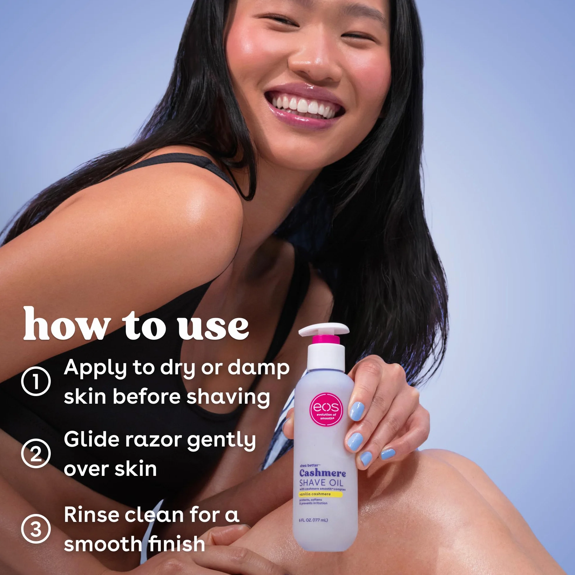 Kolekcja skóry kaszmirowej eos Shave Oil Vanilla Cashmere Scented, całe bikini w okolicy zatwierdzone, 6 fl oz
