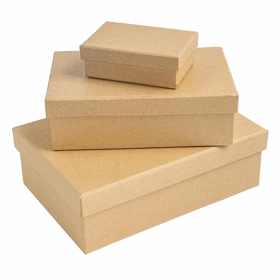 Ideen mit Herz Pudełka na prezenty z pokrywką, papier kraft, pudełka kartonowe, 10 różnych rozmiarów, od dużego do małego, stabilny karton, idealne na urodziny i ślub, prostokątne, od 8,5 do 24 cm