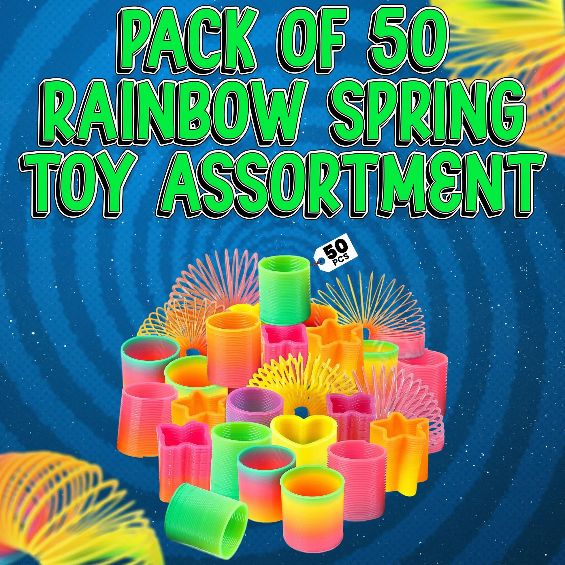 Zestaw zabawek Bedwina Rainbow Spring – 50 mini plastikowych sprężynek, jasne kolory, idealne do torebek z upominkami, nagród na imprezy i drobnych prezentów dla dzieci