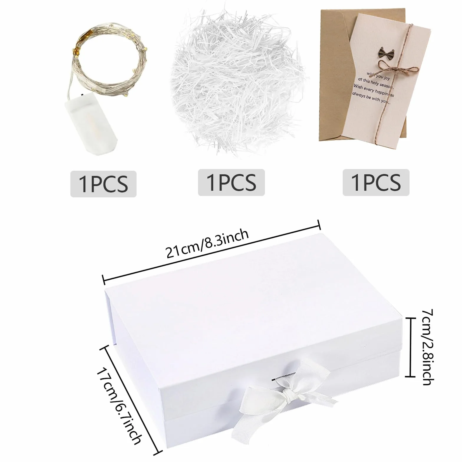 Duże magnetyczne pudełko prezentowe z pokrywką, 21 x 17 x 7 cm, białe – z kokardką, kopertówka – pudełko prezentowe na ślub, urodziny, Boże Narodzenie