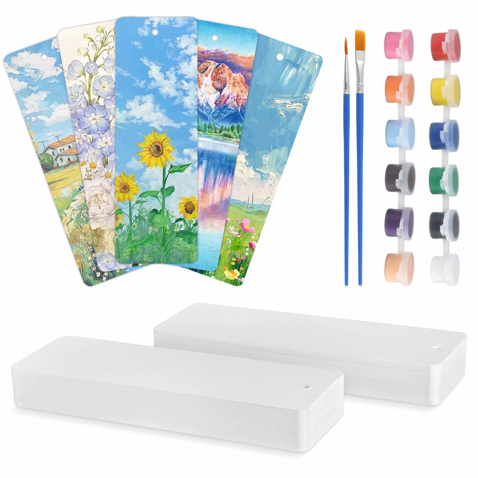 100 arkuszy pustych akwarelowych zakładek, 300 g/m², papier akwarelowy z 12 pigmentami i 2 pędzlami, 15 x 5 cm papier akwarelowy, blok do zakładek, majsterkowania, malowania, kartek z życzeniami