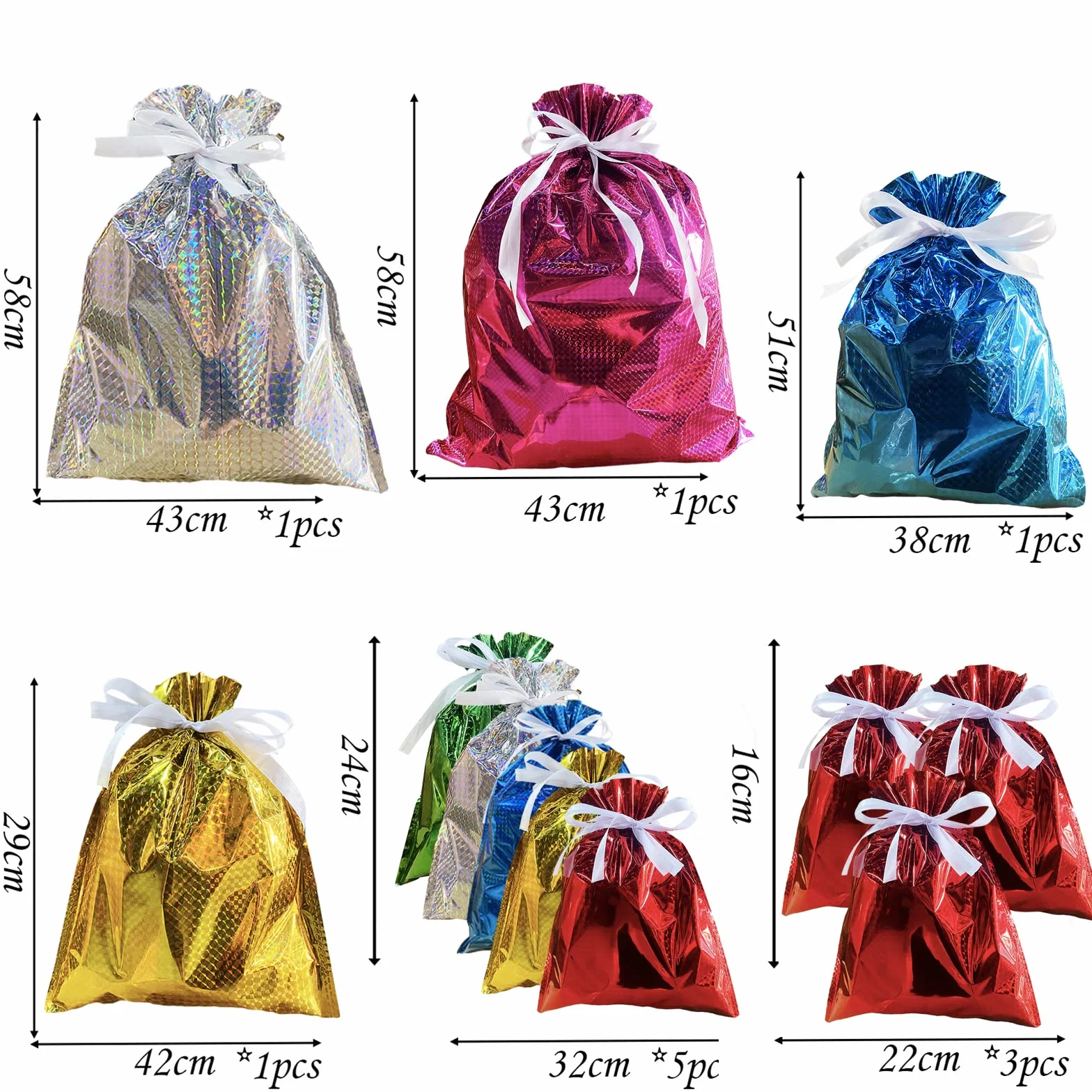 Torby na prezenty ze sznurkiem na prezent wielopak, 12 sztuk duża torba wielokrotnego użytku w jednolitym kolorze folia urodzinowa lśniące torby na prezenty, duża torba na prezent ślubny torba do pakowania prezentów urodzinowych